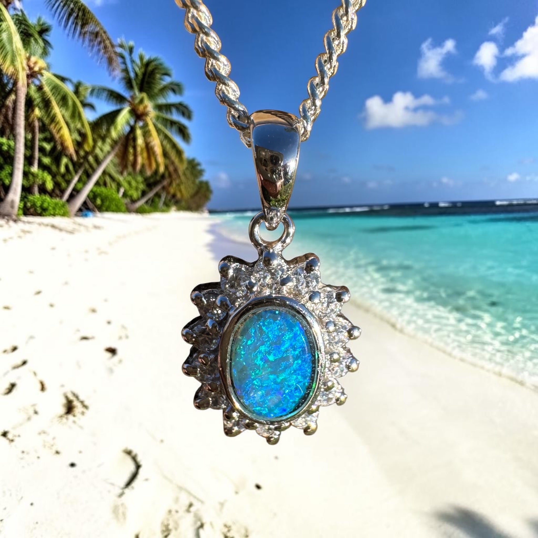 0.5ct Lightning Ridge Opal Pendant Necklace ~ 'Hawkings Point Blues' | 925 Sterling Silver | Solid Australian Opal