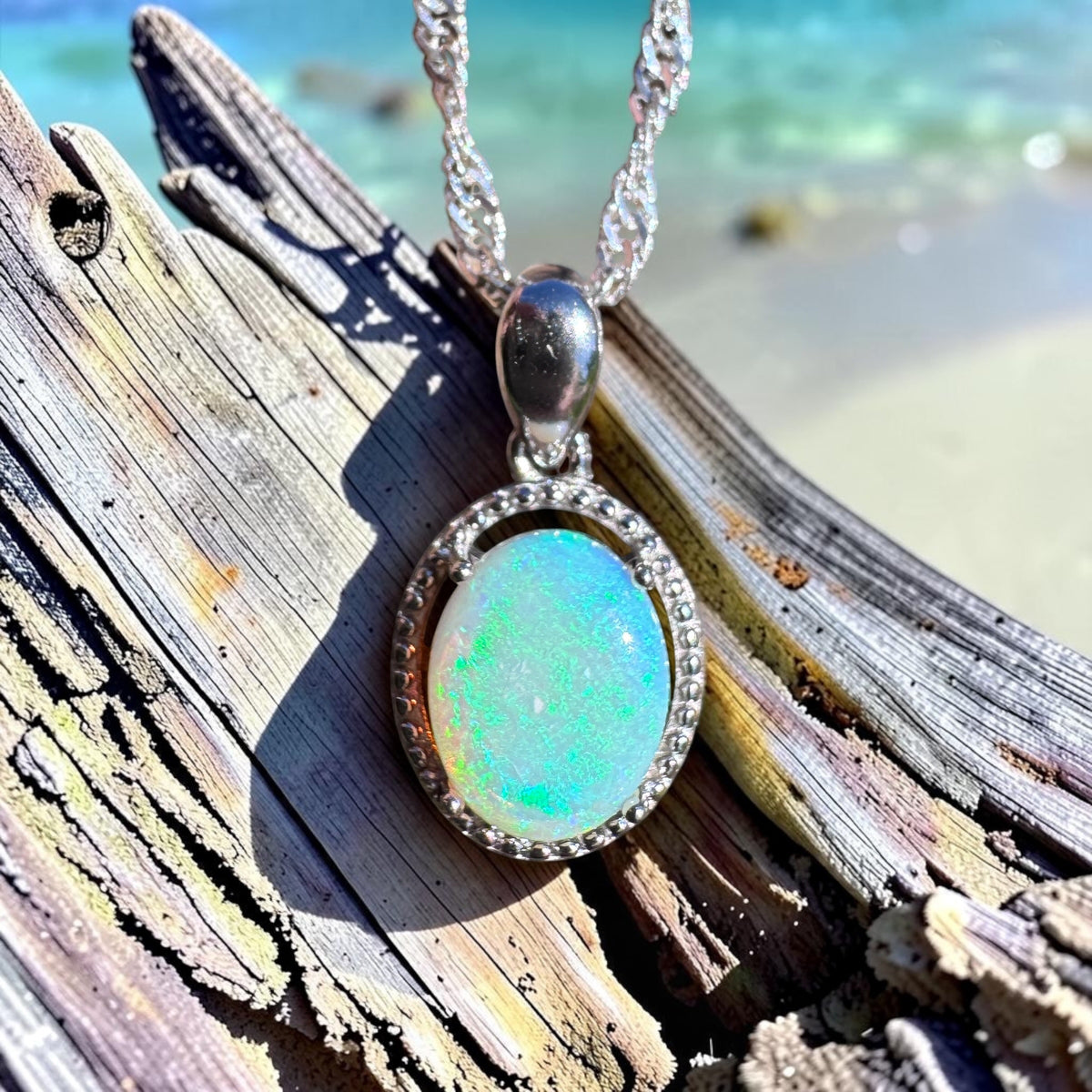 1ct Lightning Ridge Crystal Opal Pendant Necklace ~ 'Coogee Blue' | 925 Sterling Silver | Solid Australian Opal