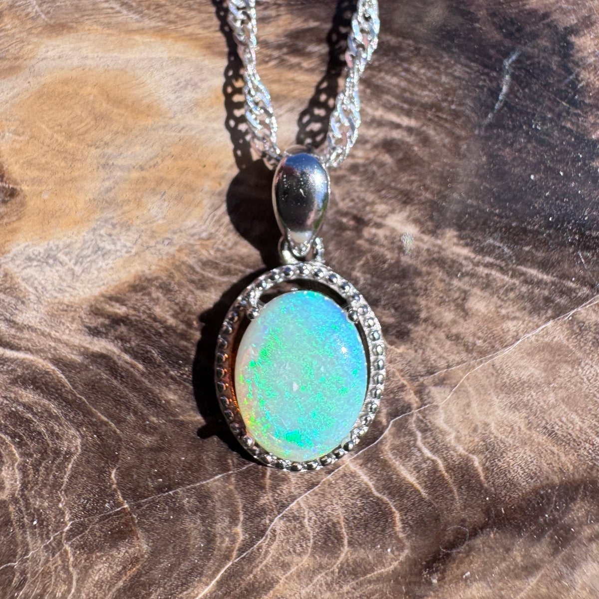 1ct Lightning Ridge Crystal Opal Pendant Necklace ~ 'Coogee Blue' | 925 Sterling Silver | Solid Australian Opal
