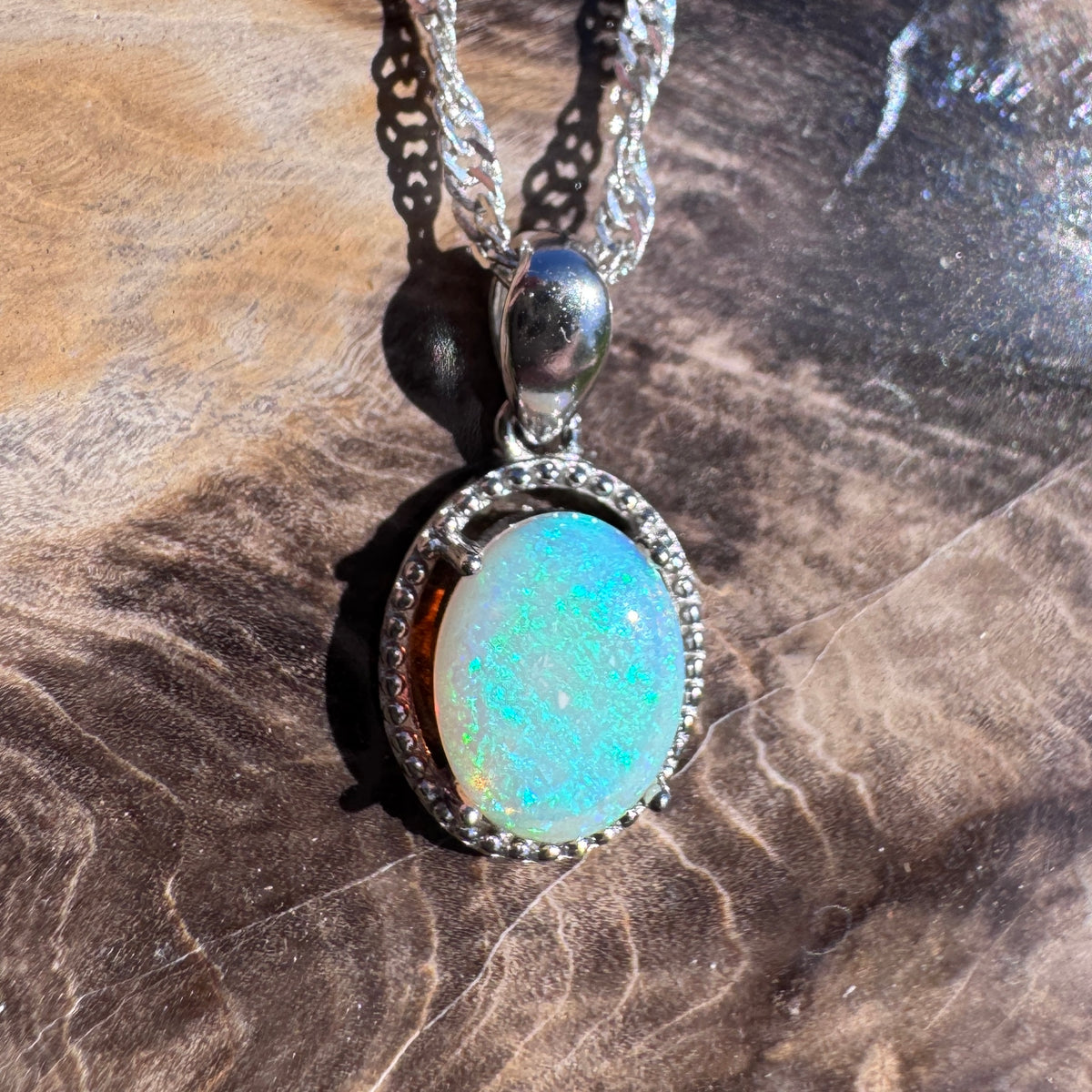 1ct Lightning Ridge Crystal Opal Pendant Necklace ~ 'Coogee Blue' | 925 Sterling Silver | Solid Australian Opal
