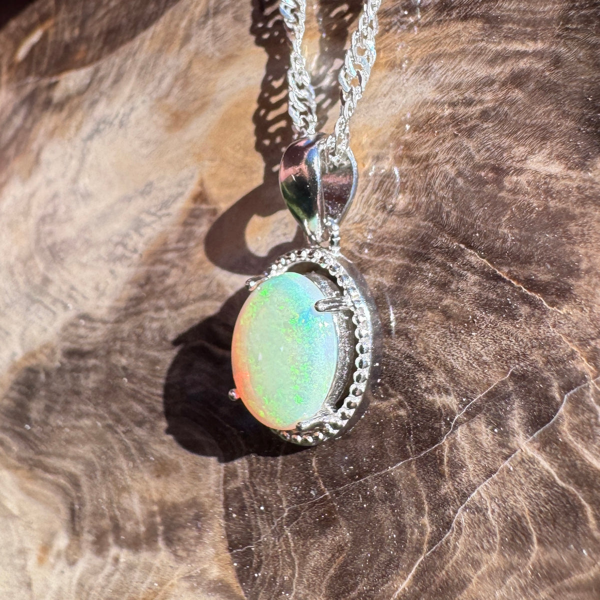1ct Lightning Ridge Crystal Opal Pendant Necklace ~ 'Coogee Blue' | 925 Sterling Silver | Solid Australian Opal