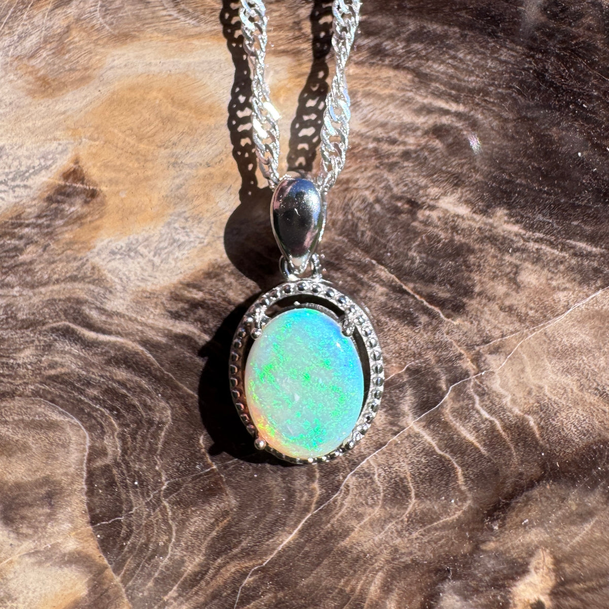 1ct Lightning Ridge Crystal Opal Pendant Necklace ~ 'Coogee Blue' | 925 Sterling Silver | Solid Australian Opal
