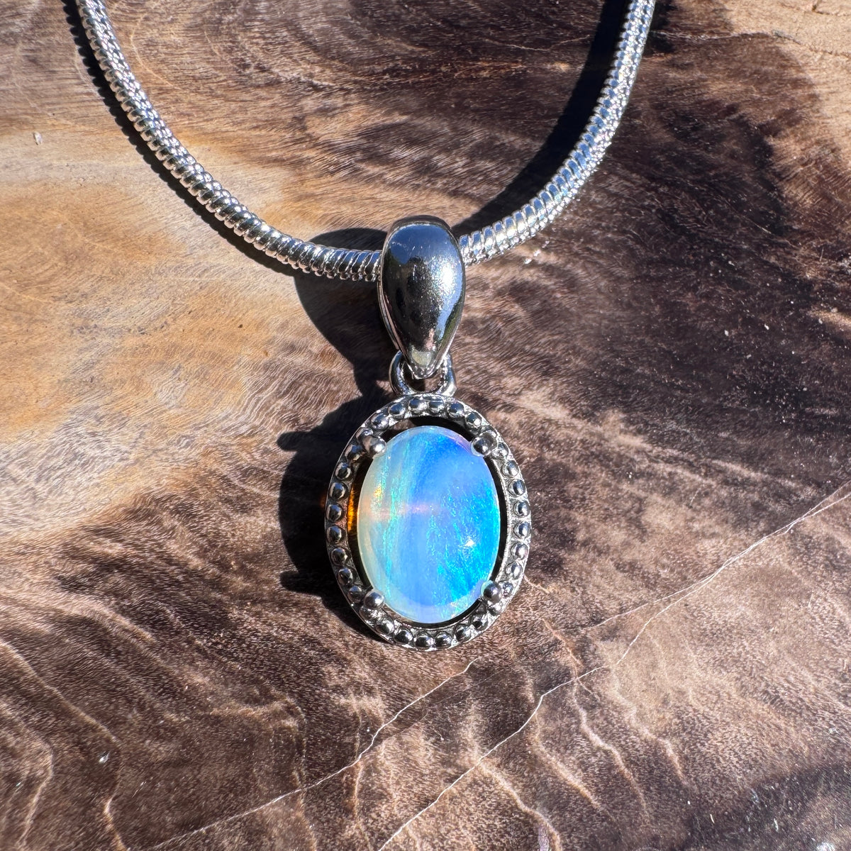 0.5ct Coober Pedy Opal Pendant Necklace ~ 'Lake Dobson Glow' | 925 Sterling Silver | Solid Australian Opal