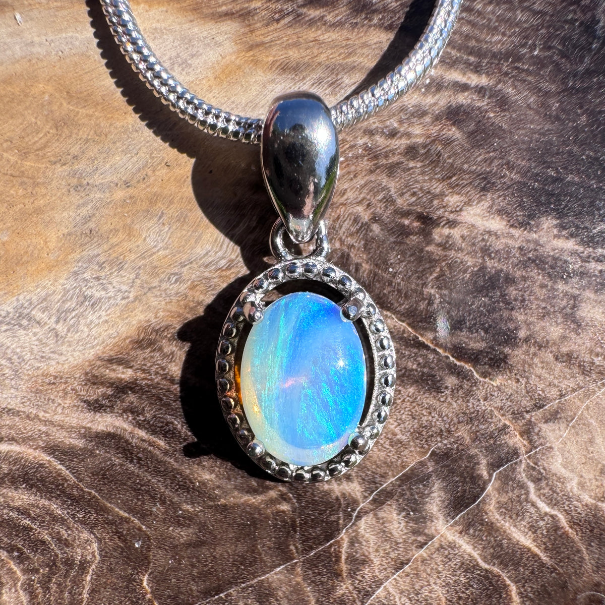 0.5ct Coober Pedy Opal Pendant Necklace ~ 'Lake Dobson Glow' | 925 Sterling Silver | Solid Australian Opal