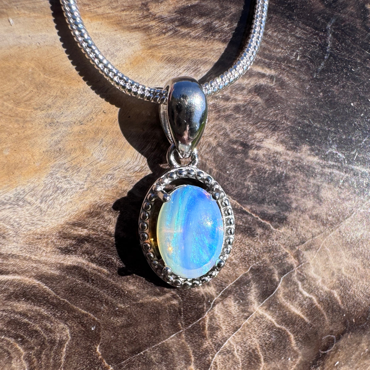 0.5ct Coober Pedy Opal Pendant Necklace ~ 'Lake Dobson Glow' | 925 Sterling Silver | Solid Australian Opal
