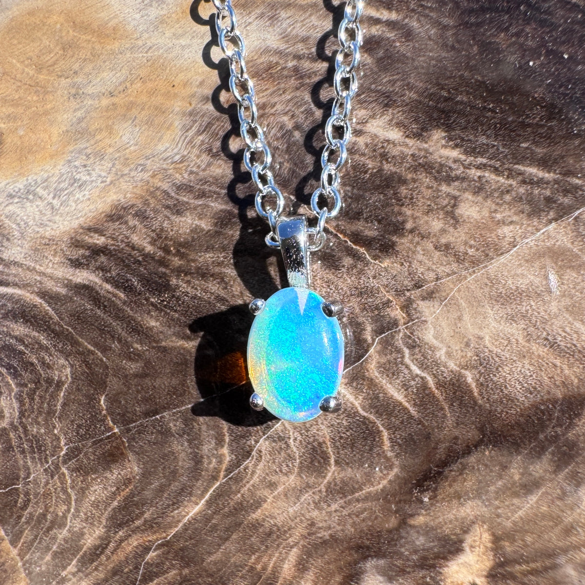 0.5ct Coober Pedy Opal Pendant Necklace ~ 'Normanville Greens' | 925 Sterling Silver | Solid Australian Opal