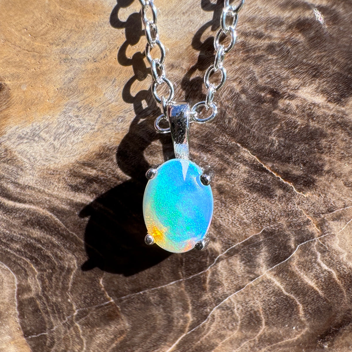 0.5ct Coober Pedy Opal Pendant Necklace ~ 'Normanville Greens' | 925 Sterling Silver | Solid Australian Opal