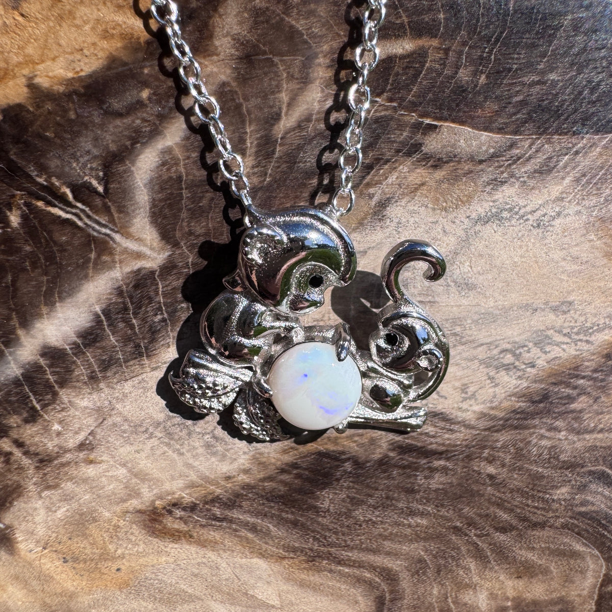 0.7ct Coober Pedy Opal Monkey Pendant Necklace ~ 'Werribee Blues' | 925 Sterling Silver | Solid Australian Opal