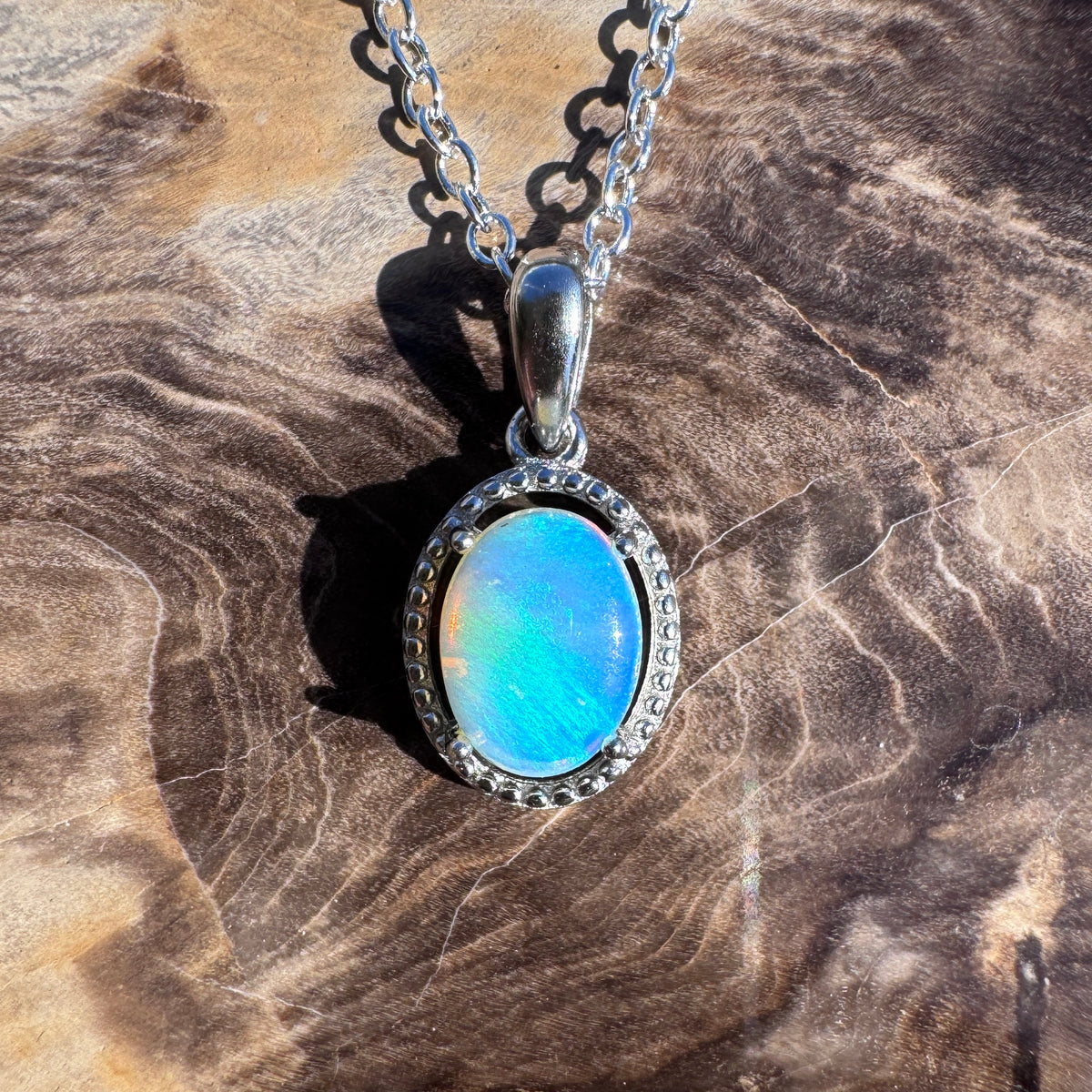 0.7ct Lightning Ridge Opal Pendant Necklace ~ 'Burrum Coast Greens' | 925 Sterling Silver | Solid Australian Opal