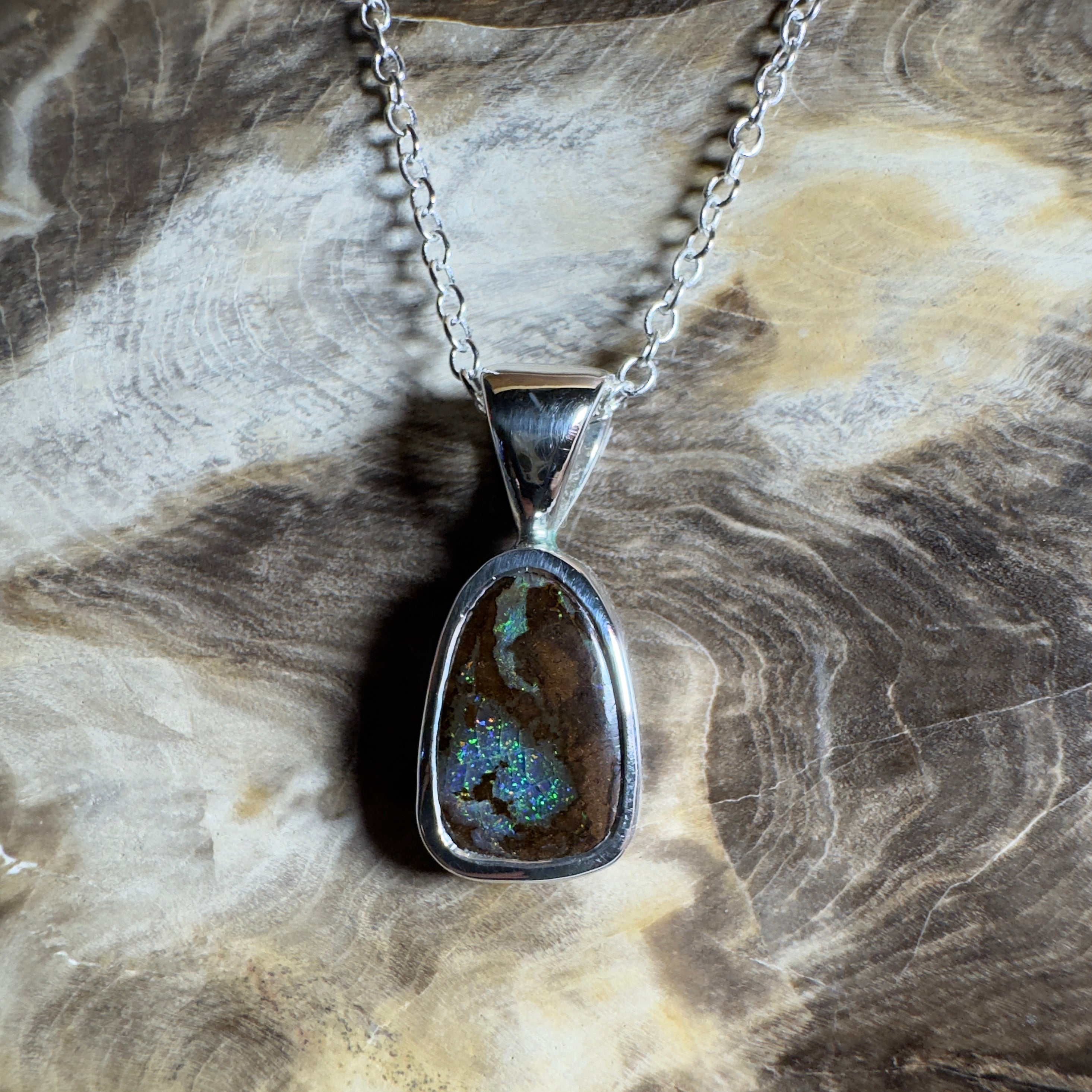 Kings Canyon Glow ~ Queensland Boulder Opal 925 Sterling Silver Pendant Necklace