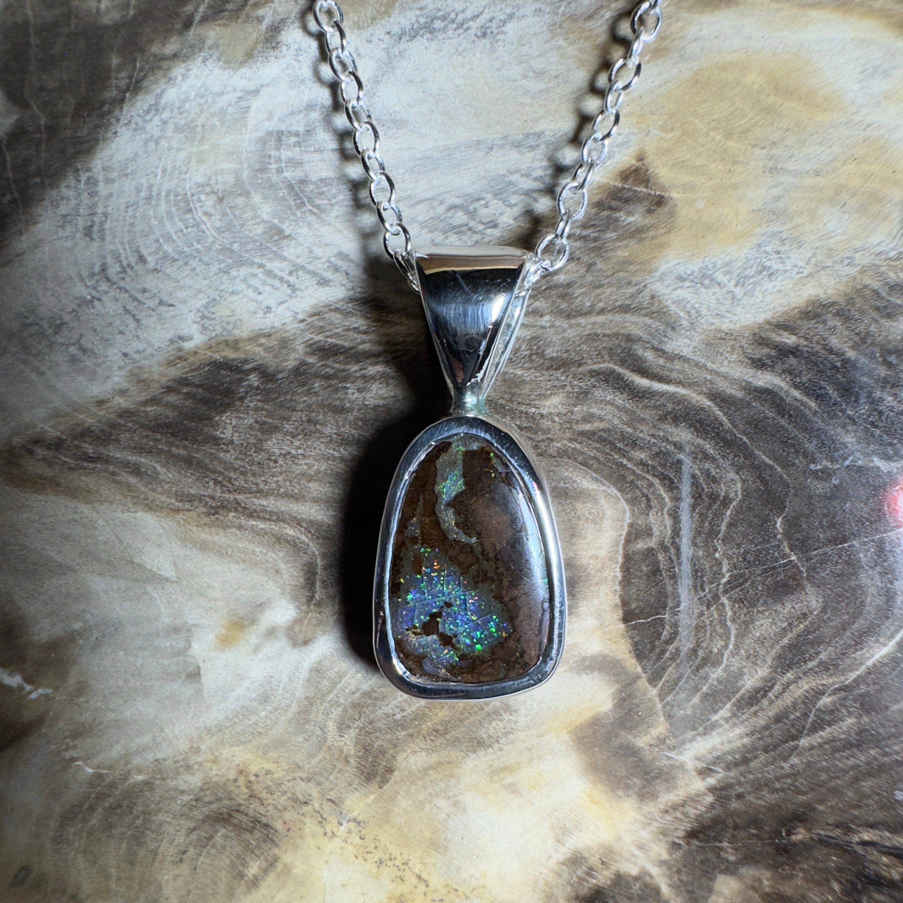 Kings Canyon Glow ~ Queensland Boulder Opal 925 Sterling Silver Pendant Necklace