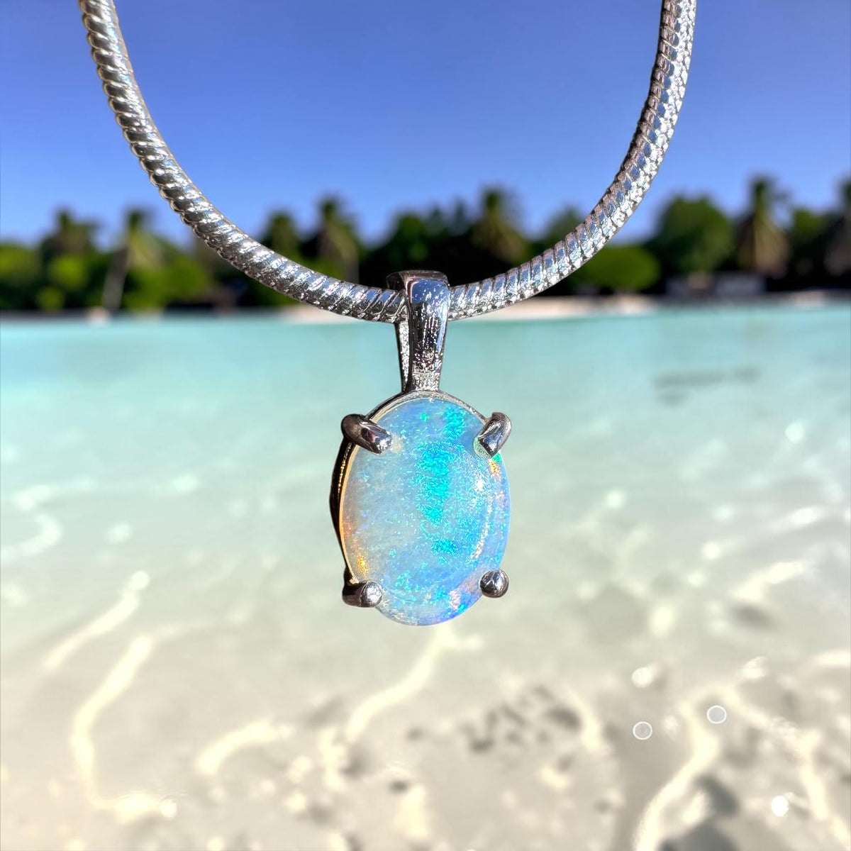 0.7ct Lightning Ridge Crystal Opal Pendant Necklace ~ 'Pebbly Beach Blues' | 925 Sterling Silver | Solid Australian Opal