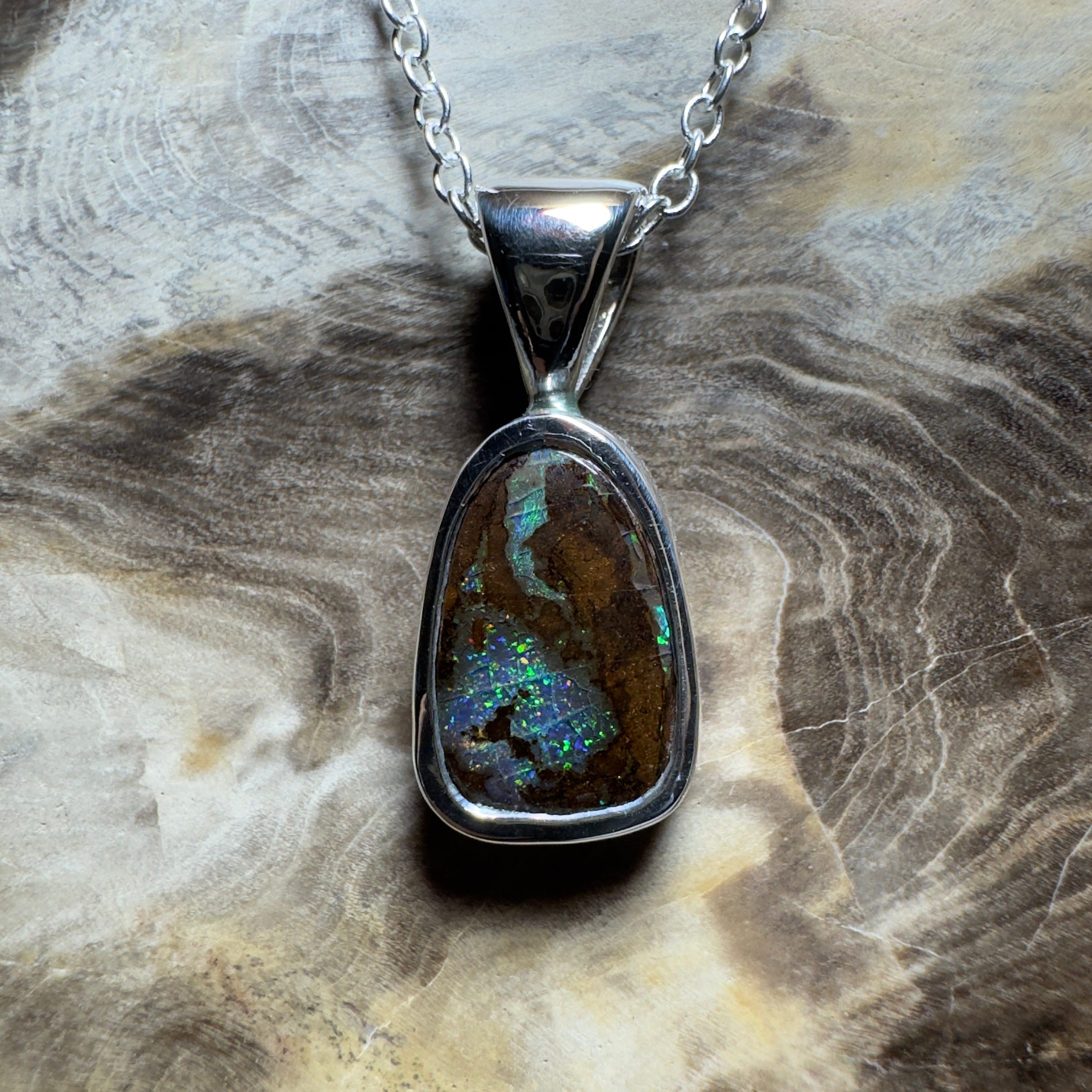 Kings Canyon Glow ~ Queensland Boulder Opal 925 Sterling Silver Pendant Necklace