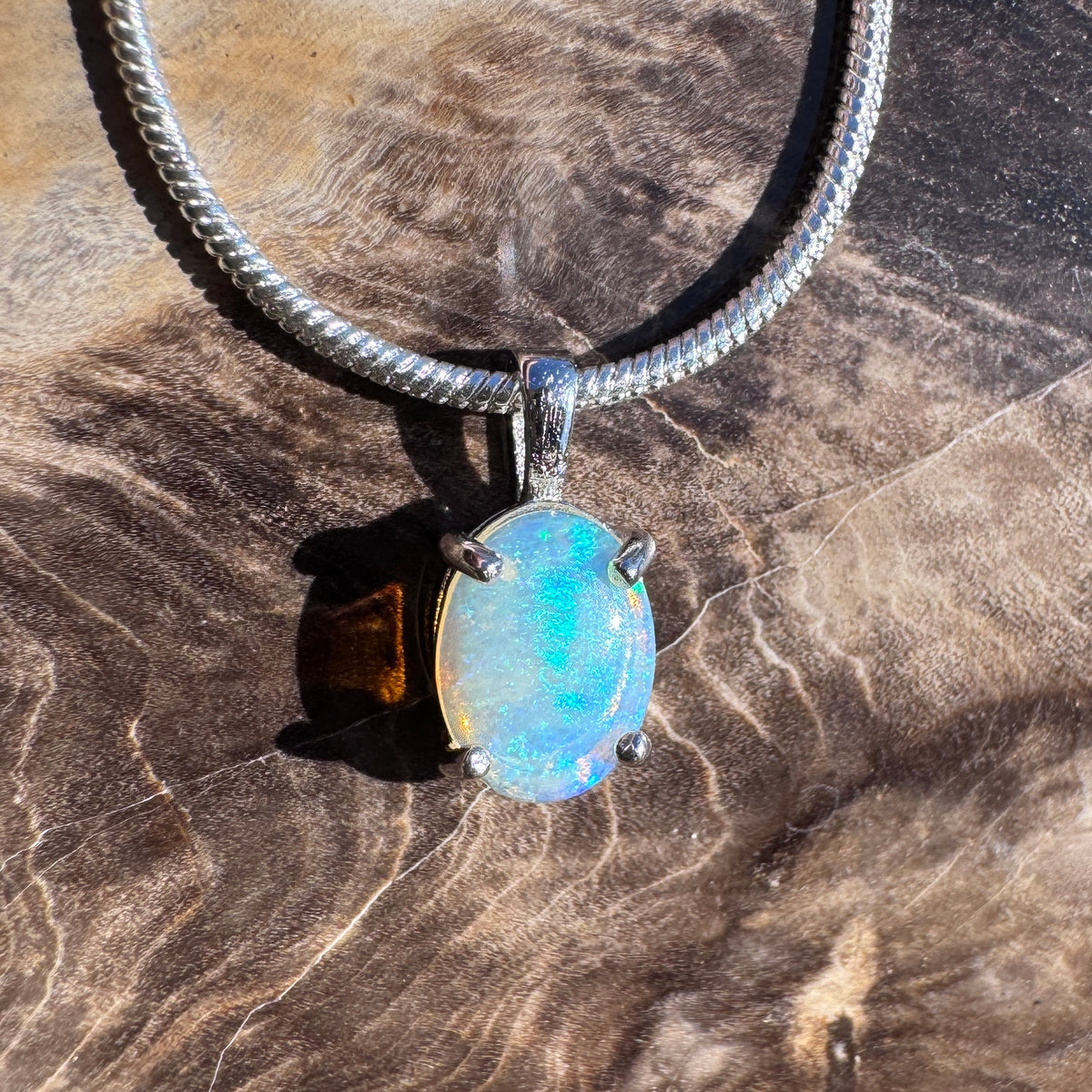 0.7ct Lightning Ridge Crystal Opal Pendant Necklace ~ 'Pebbly Beach Blues' | 925 Sterling Silver | Solid Australian Opal