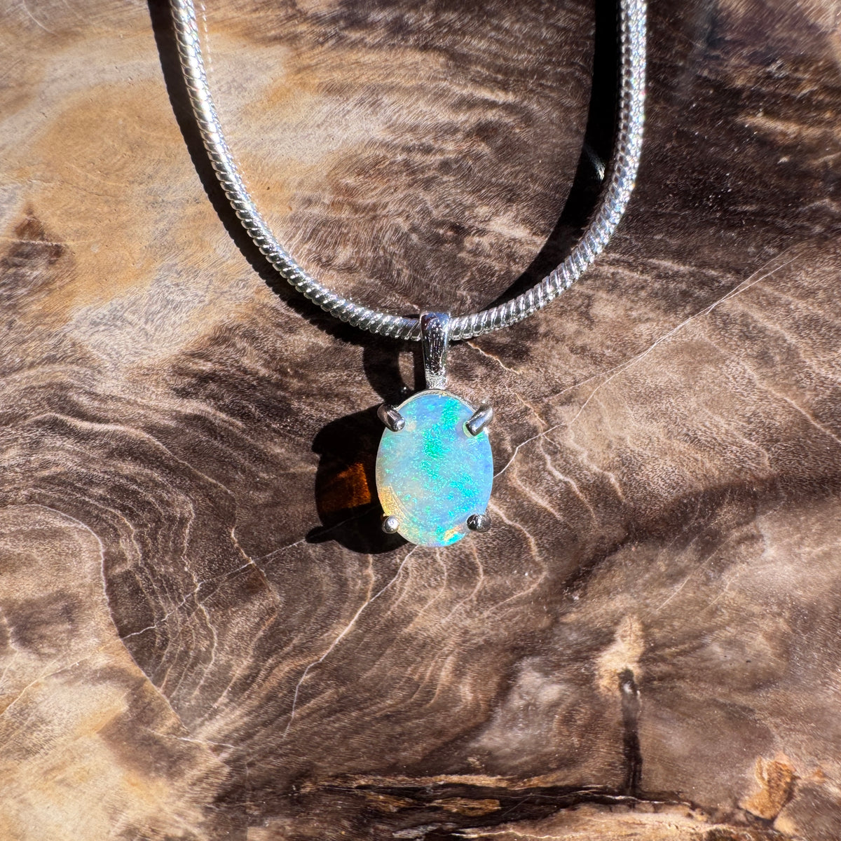 0.7ct Lightning Ridge Crystal Opal Pendant Necklace ~ 'Pebbly Beach Blues' | 925 Sterling Silver | Solid Australian Opal