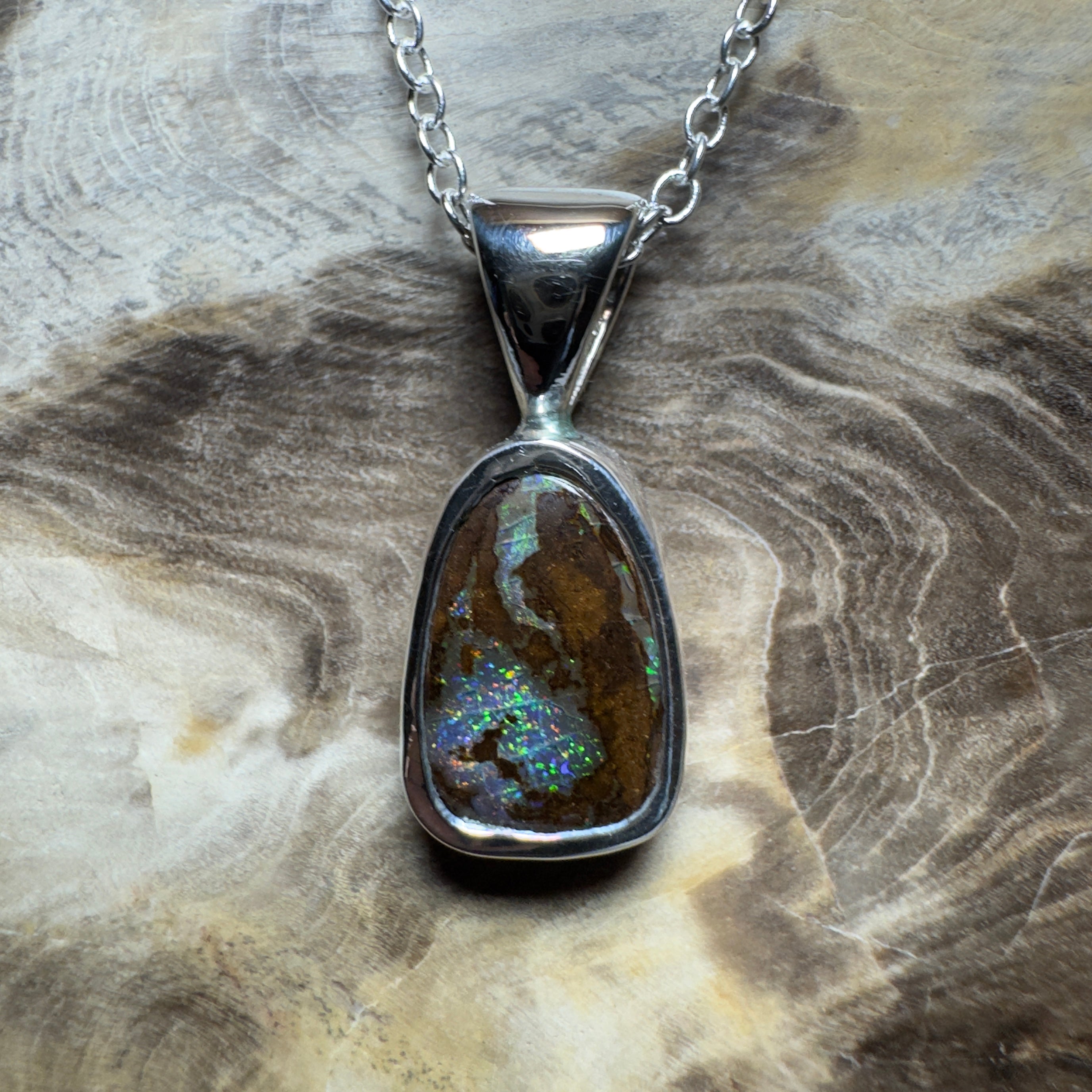 Kings Canyon Glow ~ Queensland Boulder Opal 925 Sterling Silver Pendant Necklace