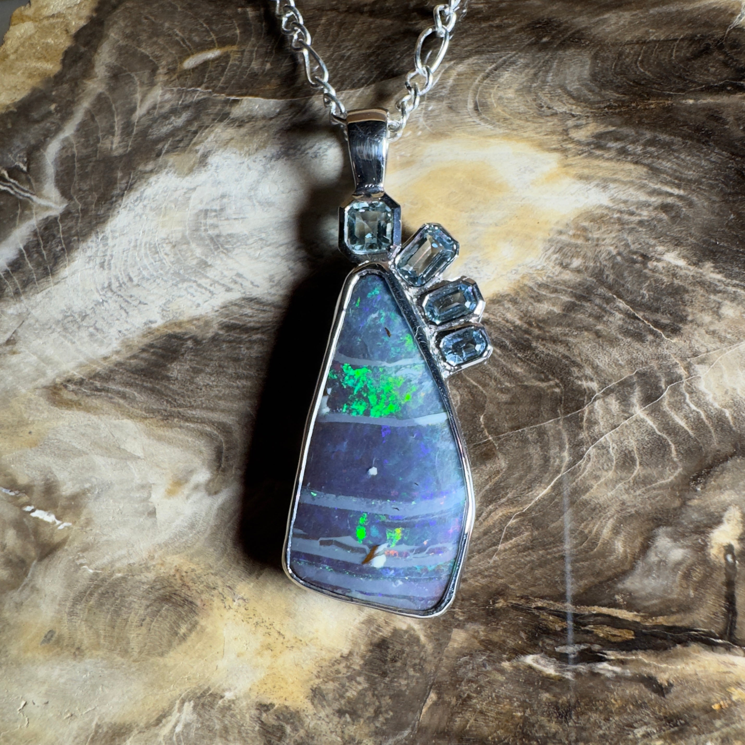 Daintree Dream ~ Queensland Boulder Opal 925 Sterling Silver Pendant Necklace