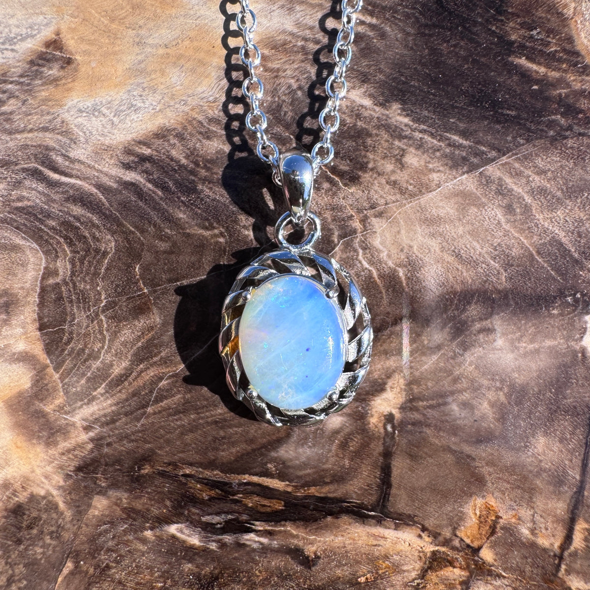 1.2ct Lightning Ridge Crystal Opal Pendant Necklace ~ 'Ellenborough Falls Greens' | 925 Sterling Silver | Solid Australian Opal
