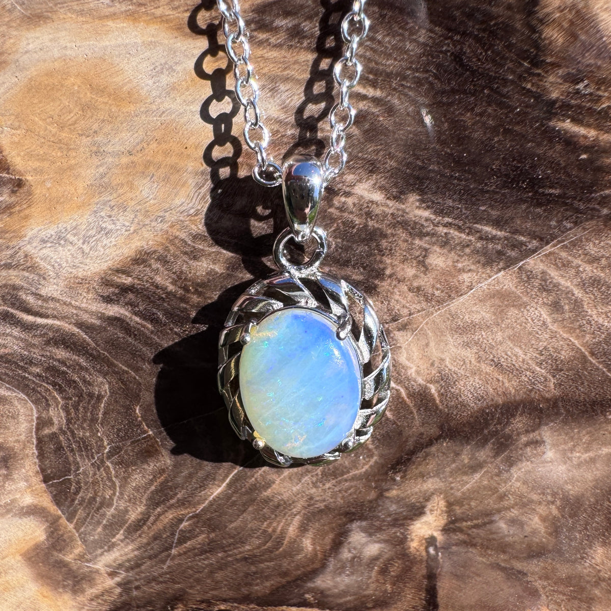 1.2ct Lightning Ridge Crystal Opal Pendant Necklace ~ 'Ellenborough Falls Greens' | 925 Sterling Silver | Solid Australian Opal