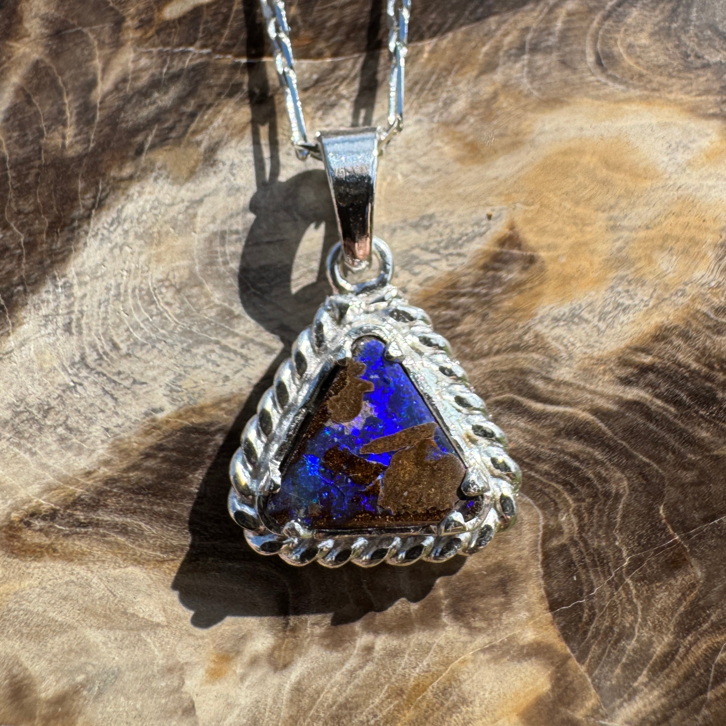 Diamantina Dusk ~ Queensland Boulder Opal 925 Sterling Silver Pendant Necklace