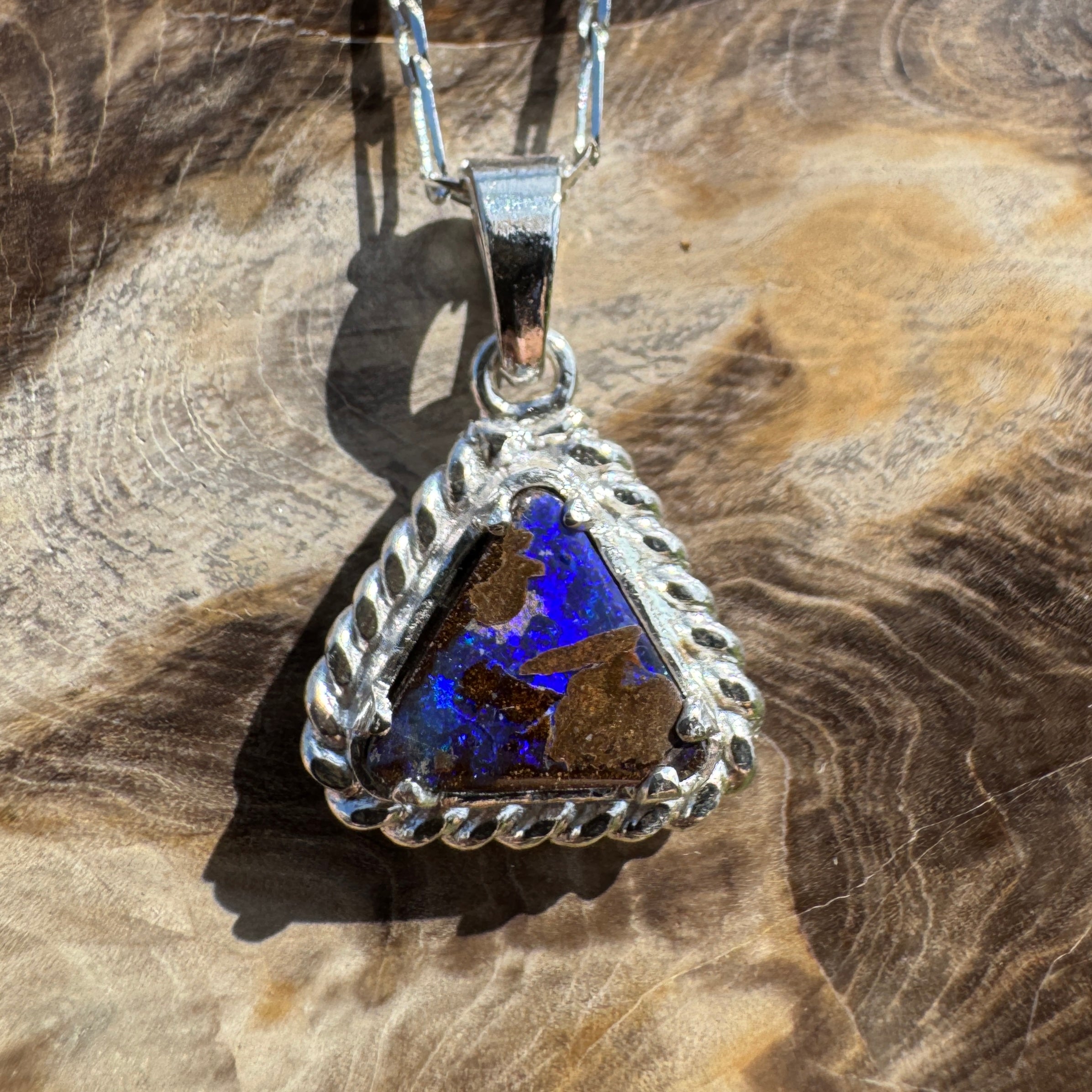 Diamantina Dusk ~ Queensland Boulder Opal 925 Sterling Silver Pendant Necklace