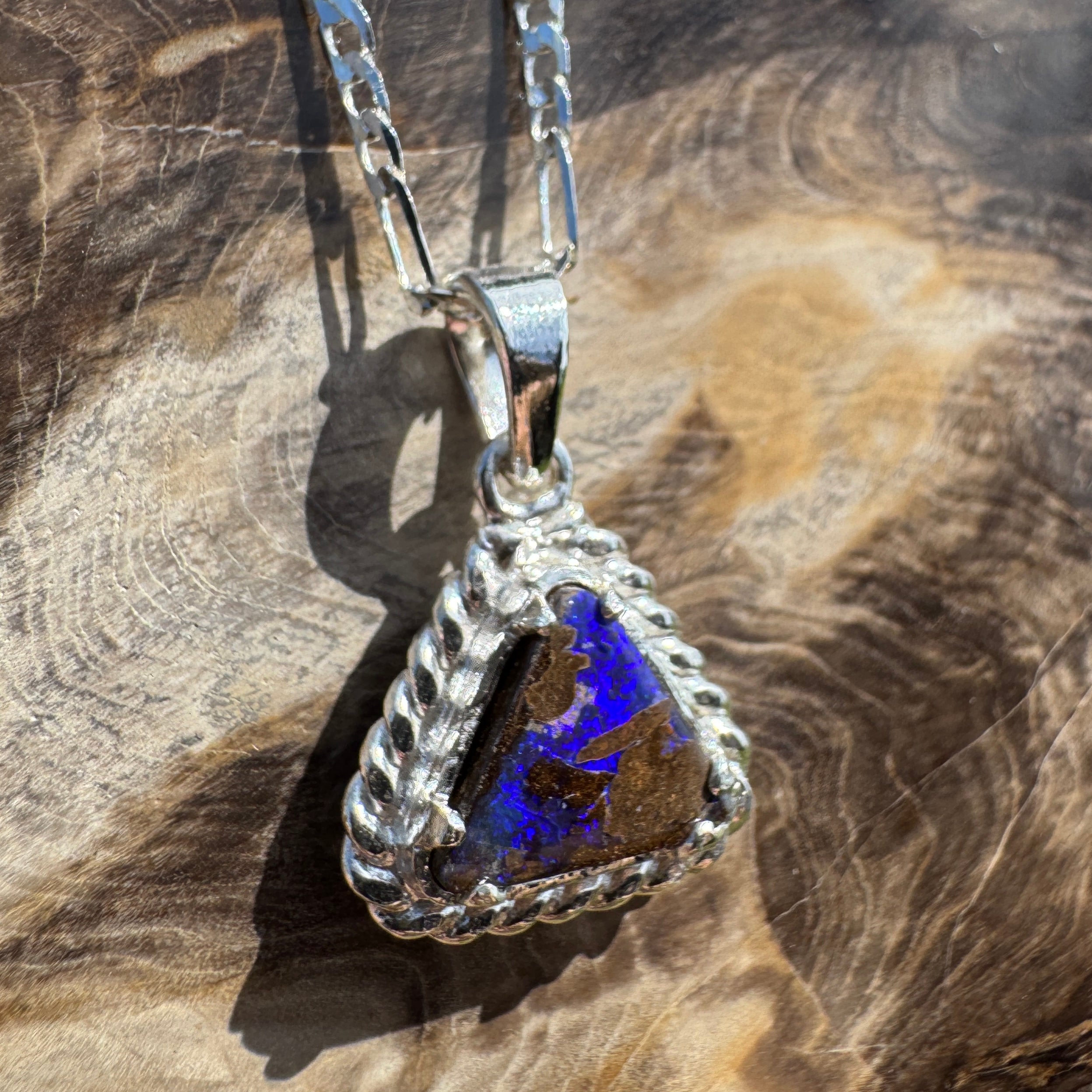 Diamantina Dusk ~ Queensland Boulder Opal 925 Sterling Silver Pendant Necklace