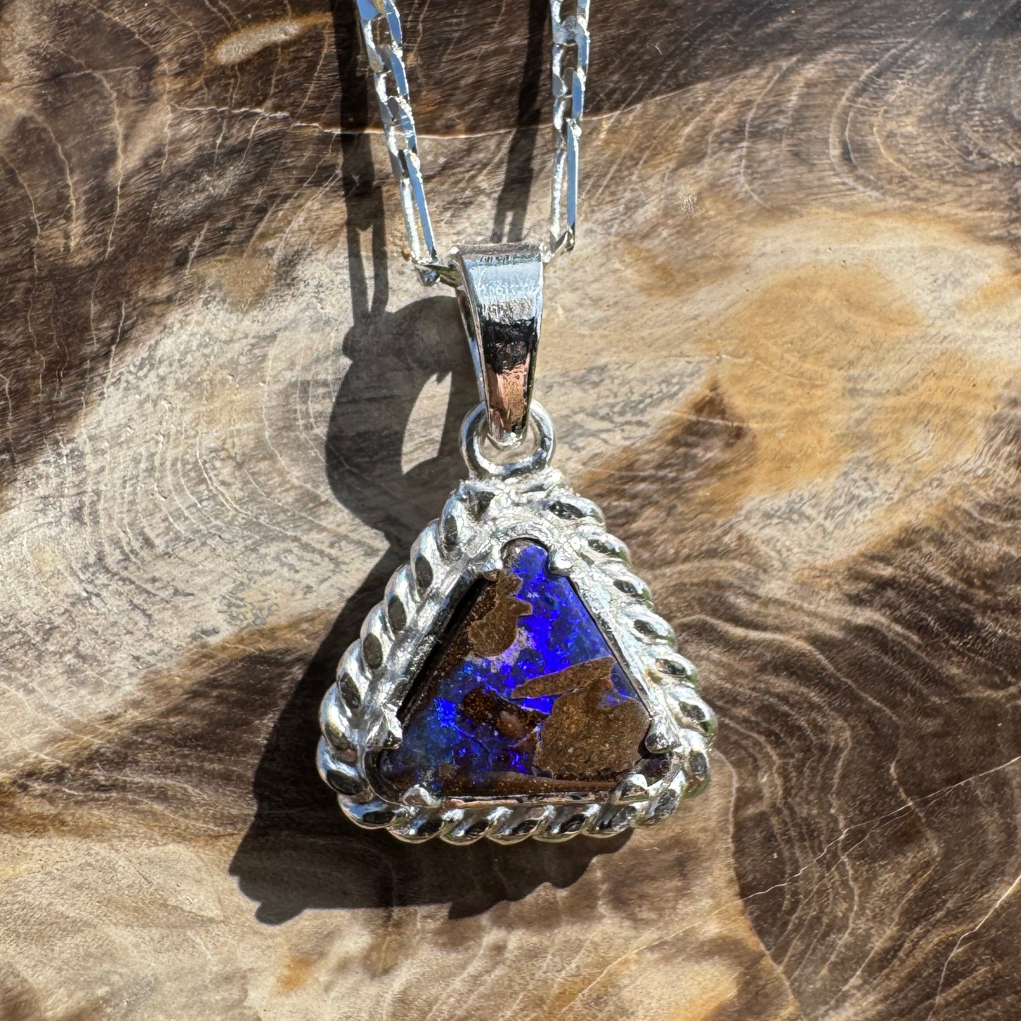 Diamantina Dusk ~ Queensland Boulder Opal 925 Sterling Silver Pendant Necklace