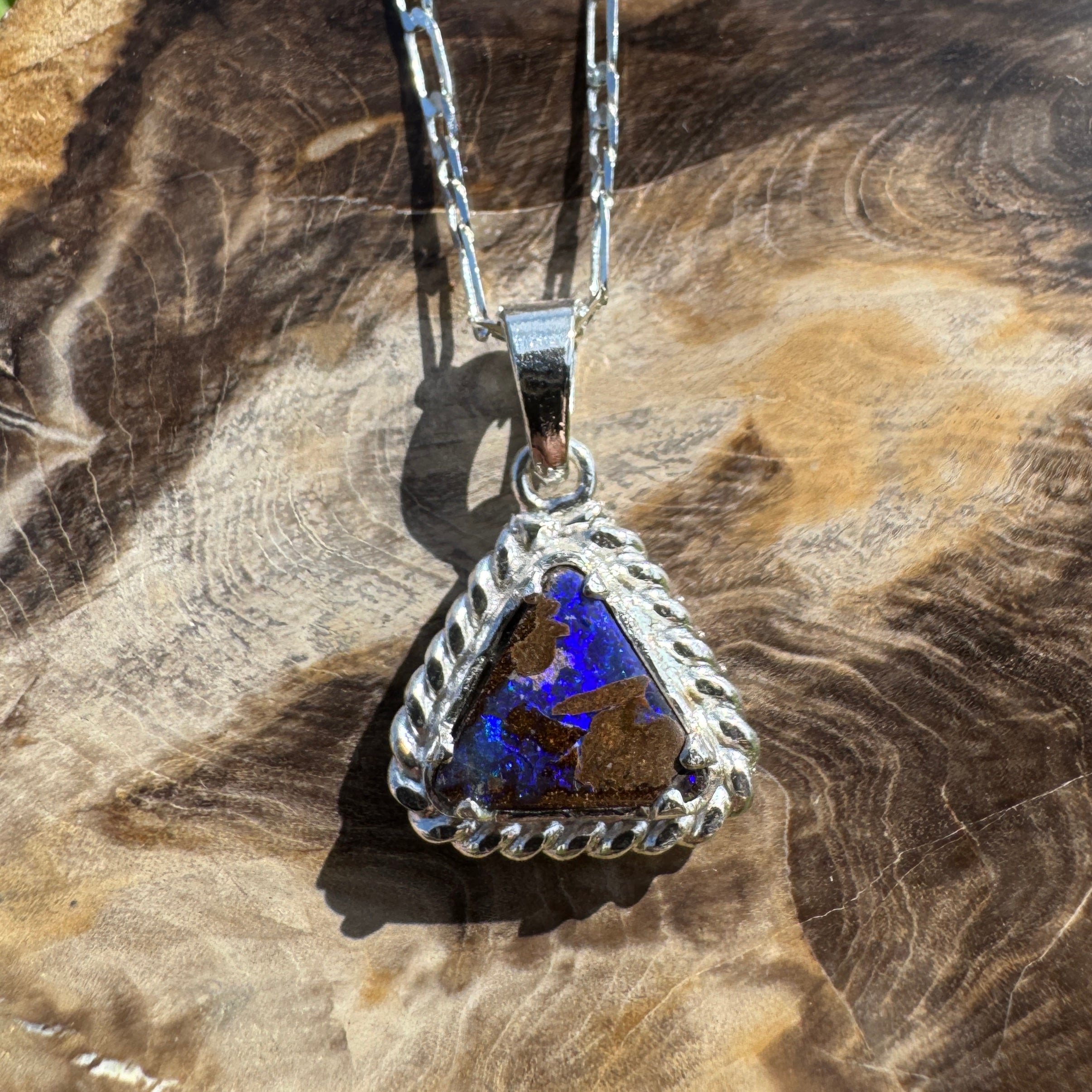 Diamantina Dusk ~ Queensland Boulder Opal 925 Sterling Silver Pendant Necklace