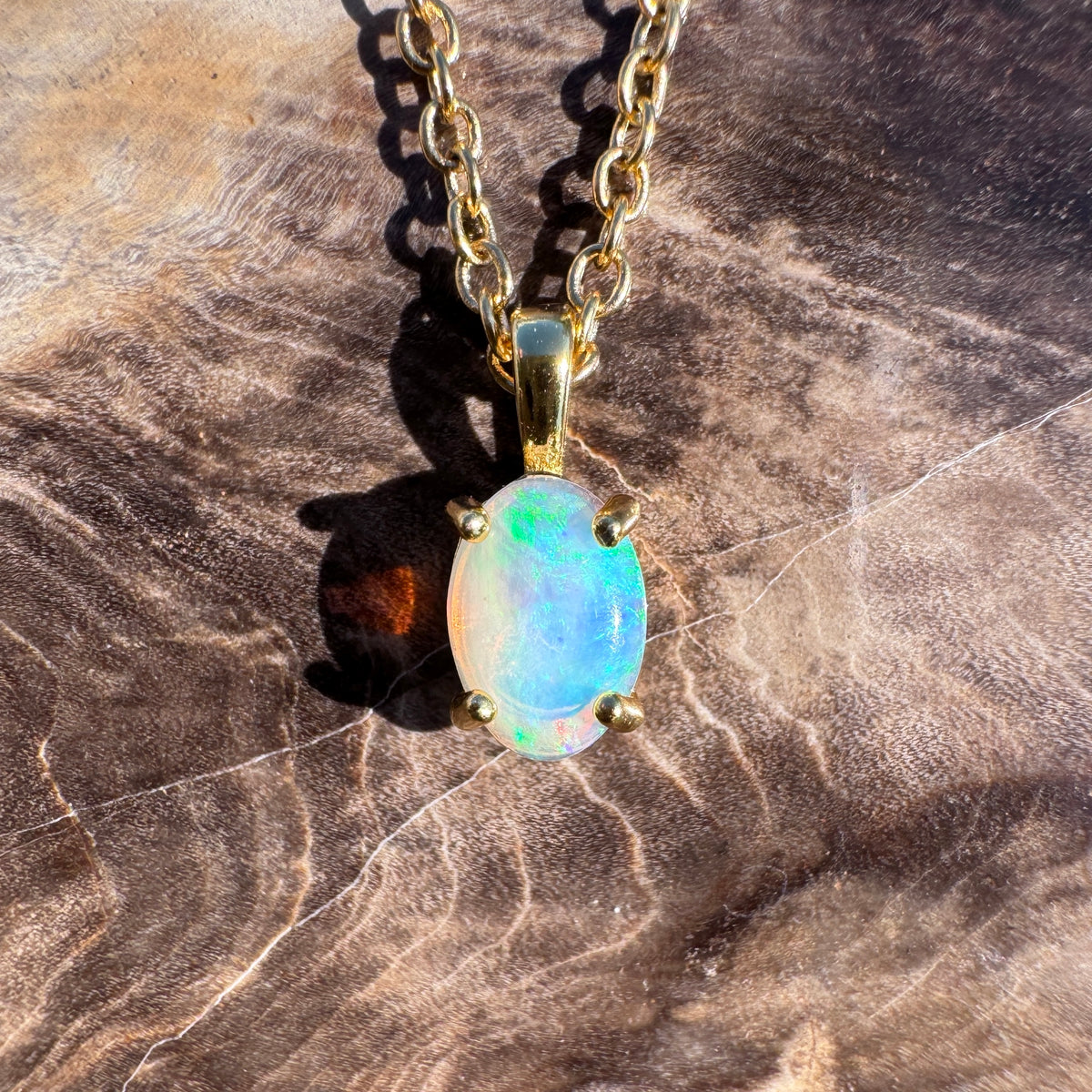 0.4ct Coober Pedy Opal Pendant Necklace ~ 'Richmond Bridge Gold' | Yellow Gold Coated 925 Sterling Silver | Solid Australian Opal