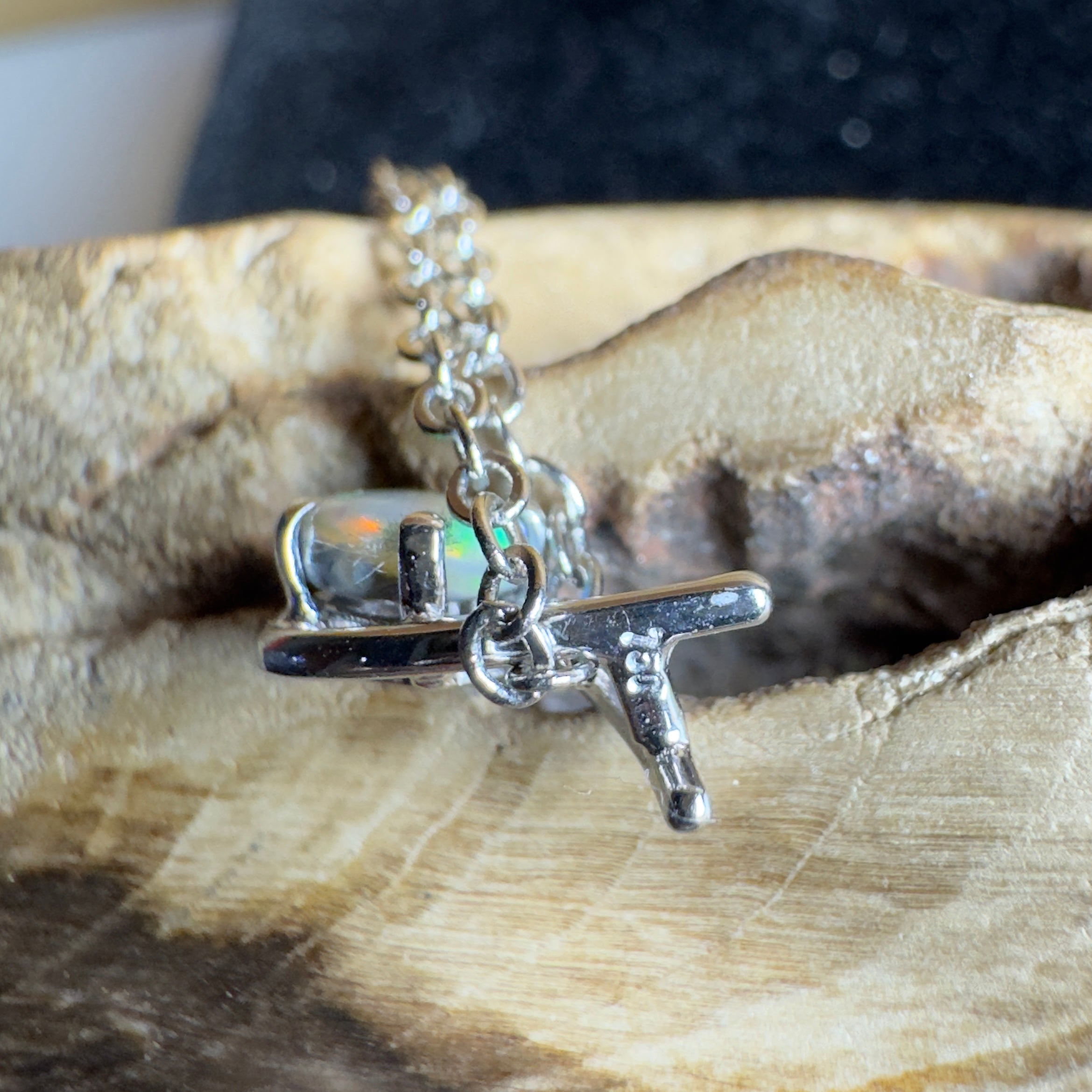 Outback Glimmer ~ 0.3ct Lightning Ridge Crystal Opal 18ct White Gold Pendant