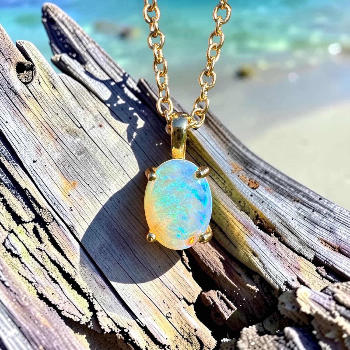 0.7ct Coober Pedy CrystalOpal Pendant Necklace ~ 'Bendigo Gold' | Yellow Gold Coated 925 Sterling Silver | Solid Australian Opal
