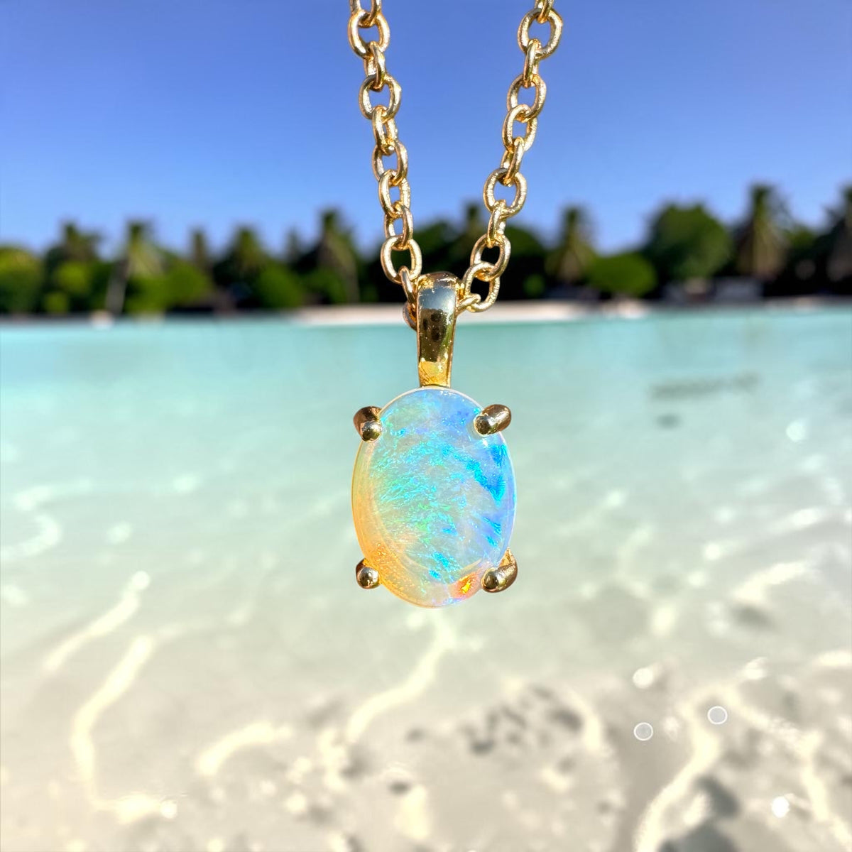 0.7ct Coober Pedy CrystalOpal Pendant Necklace ~ 'Bendigo Gold' | Yellow Gold Coated 925 Sterling Silver | Solid Australian Opal