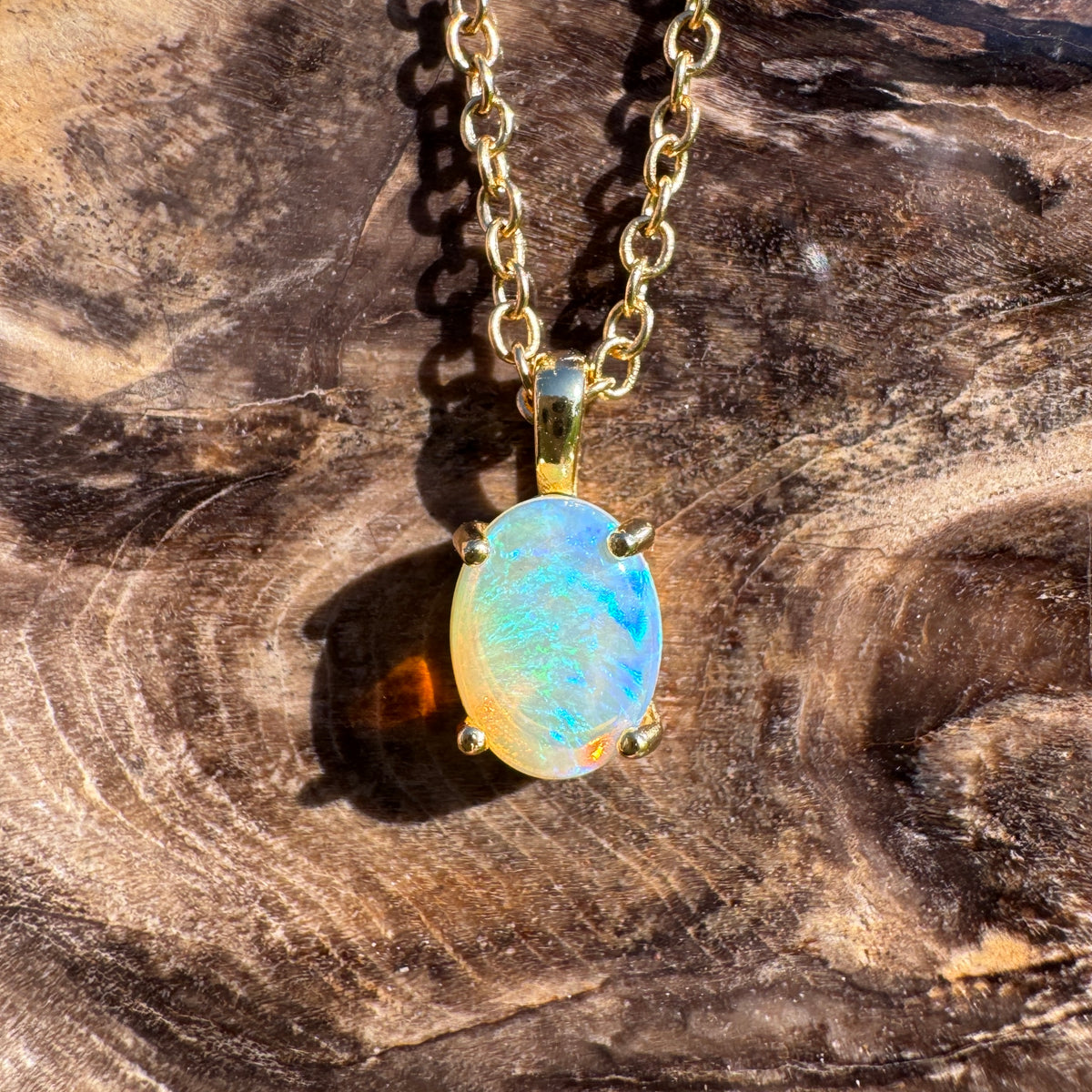0.7ct Coober Pedy CrystalOpal Pendant Necklace ~ 'Bendigo Gold' | Yellow Gold Coated 925 Sterling Silver | Solid Australian Opal