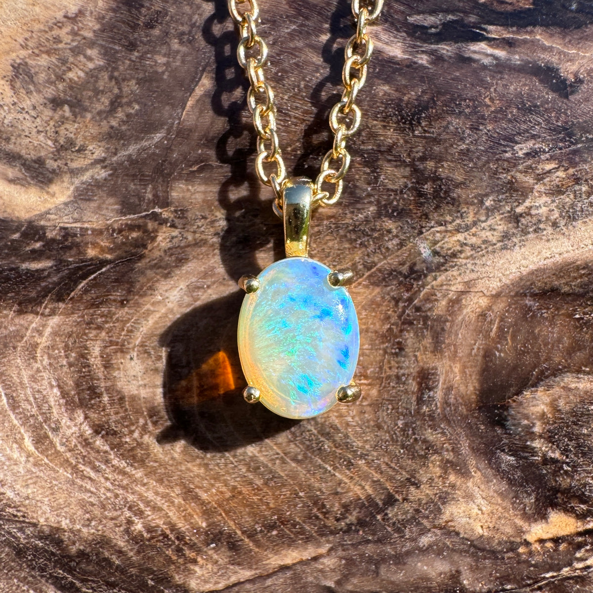 0.7ct Coober Pedy CrystalOpal Pendant Necklace ~ 'Bendigo Gold' | Yellow Gold Coated 925 Sterling Silver | Solid Australian Opal