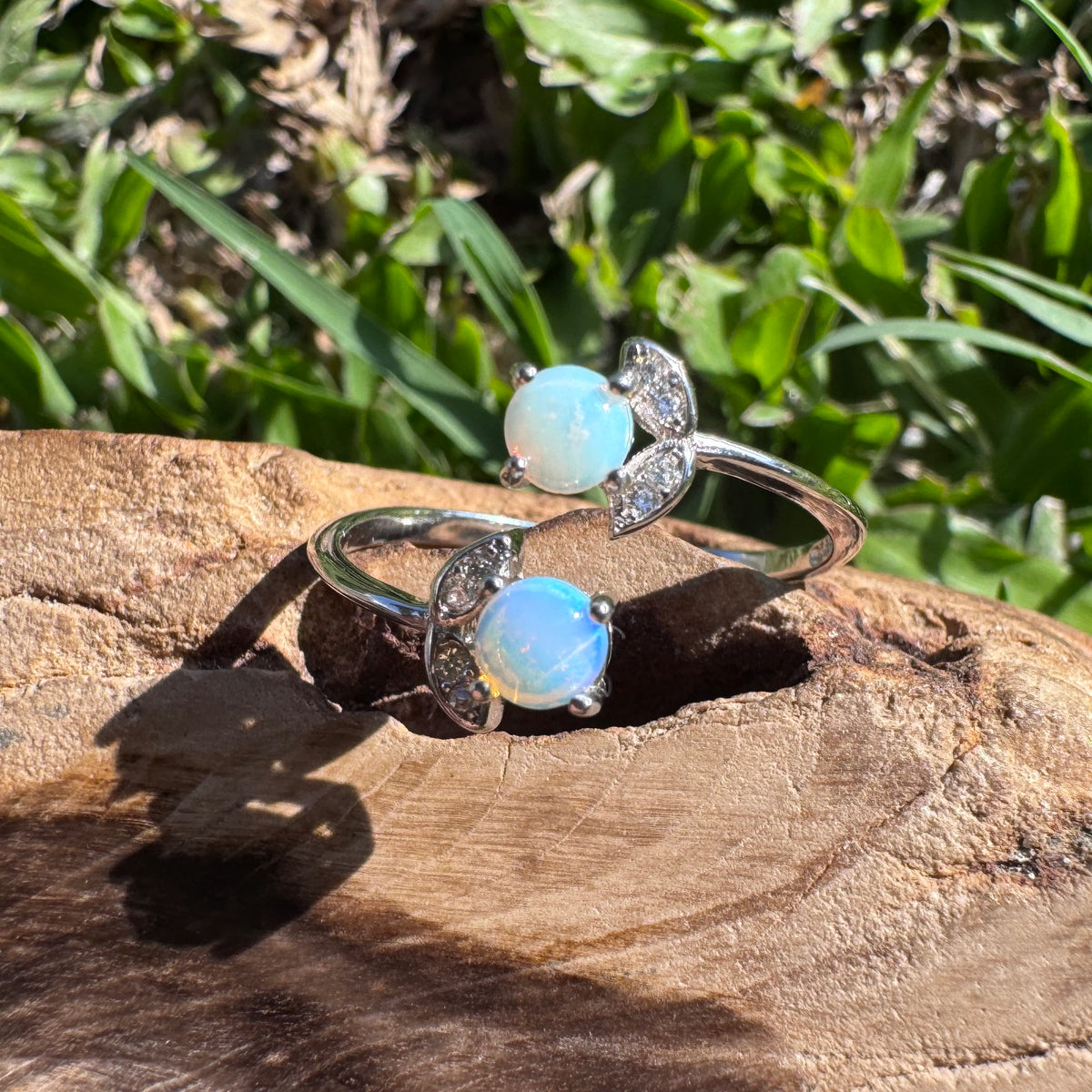 0.4ct Lightning Ridge Opal & Cubic Zirconia Ring ~ 'Tea Gardens Twins' | 925 Sterling Silver | Solid Australian Opal