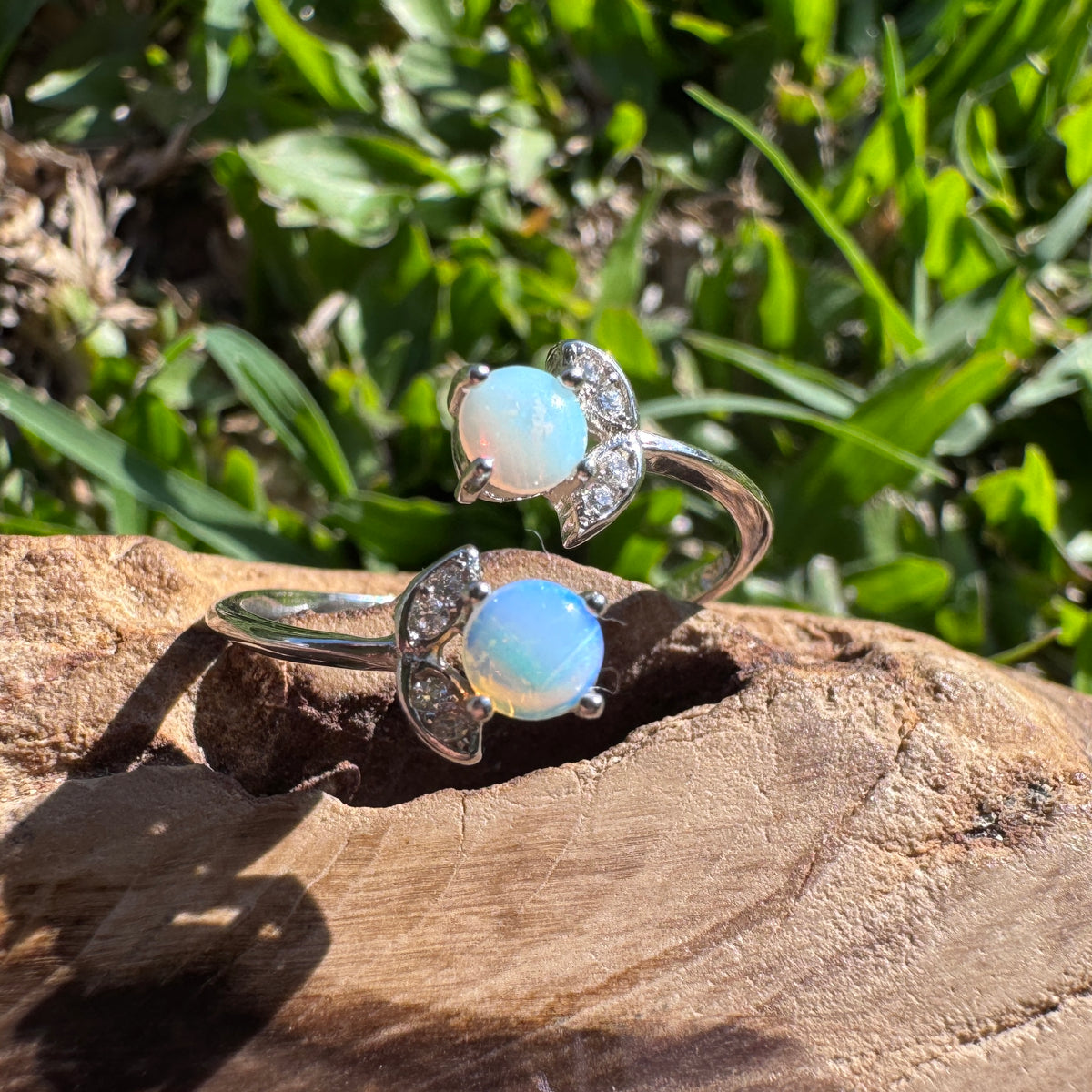 0.4ct Lightning Ridge Opal & Cubic Zirconia Ring ~ 'Tea Gardens Twins' | 925 Sterling Silver | Solid Australian Opal