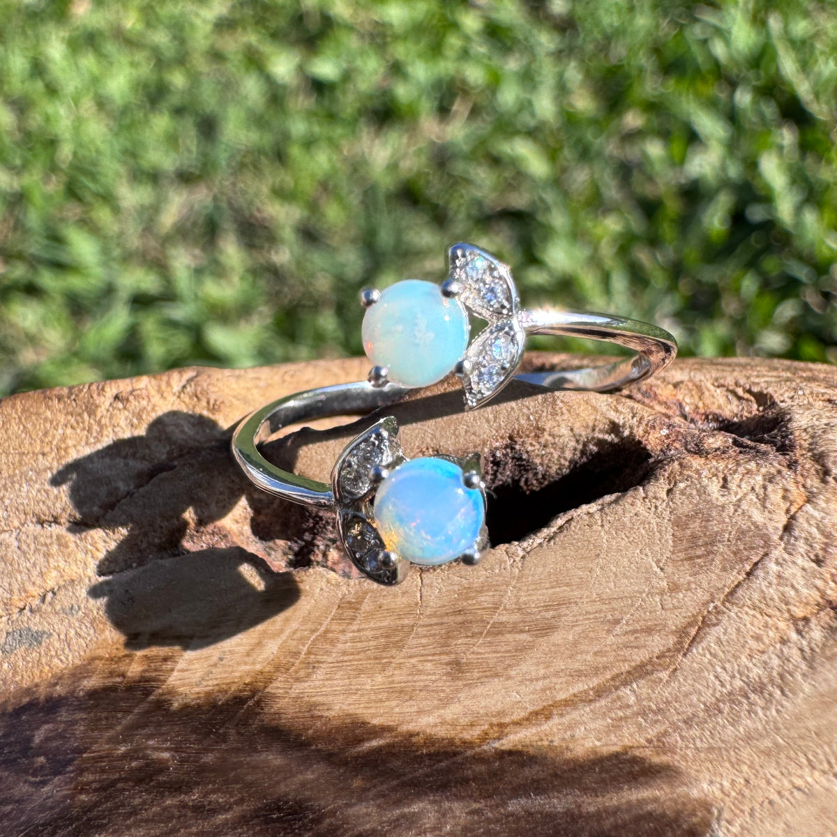 0.4ct Lightning Ridge Opal & Cubic Zirconia Ring ~ 'Tea Gardens Twins' | 925 Sterling Silver | Solid Australian Opal