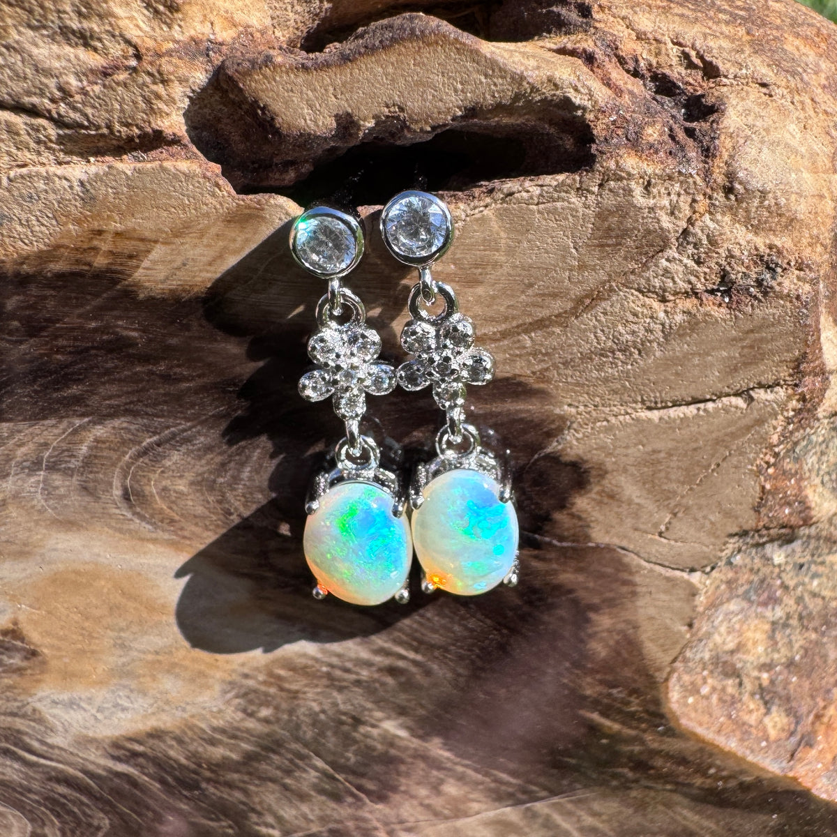1.2ct Coober Pedy Crystal Opal & Cubic Zirconia Stud Drop Earrings ~ 'Wallaman Falls Drops' | 925 Sterling Silver | Solid Australian Opal