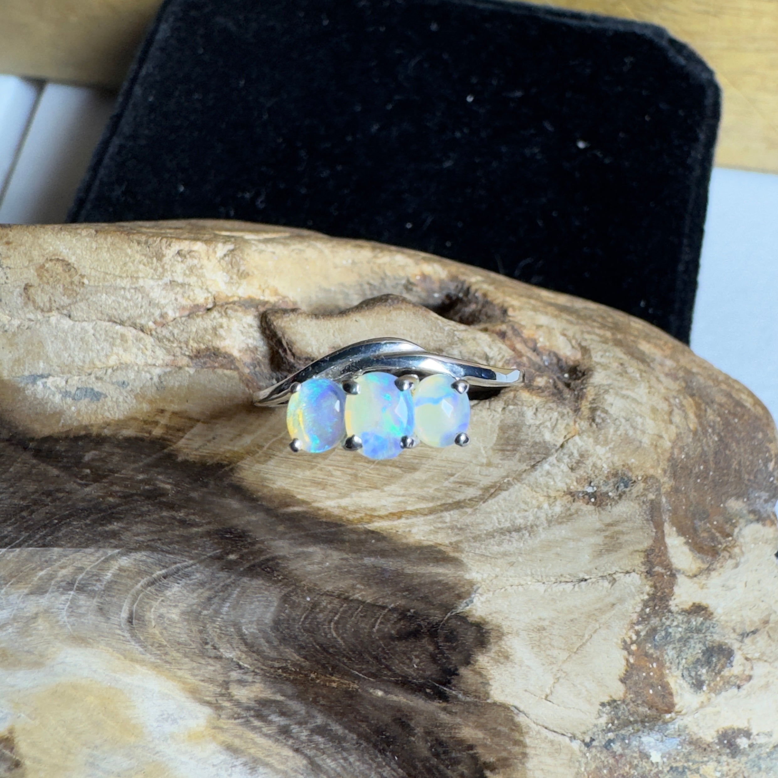 Coober Pedy Opal Ring ~ 'Great Ocean Drift' | 925 Sterling Silver | Solid Australian Opal