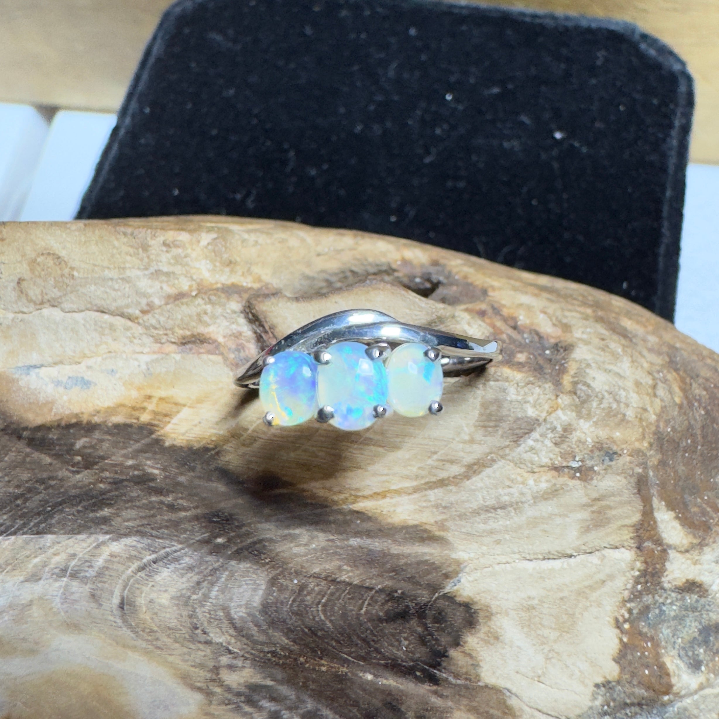Coober Pedy Opal Ring ~ 'Great Ocean Drift' | 925 Sterling Silver | Solid Australian Opal