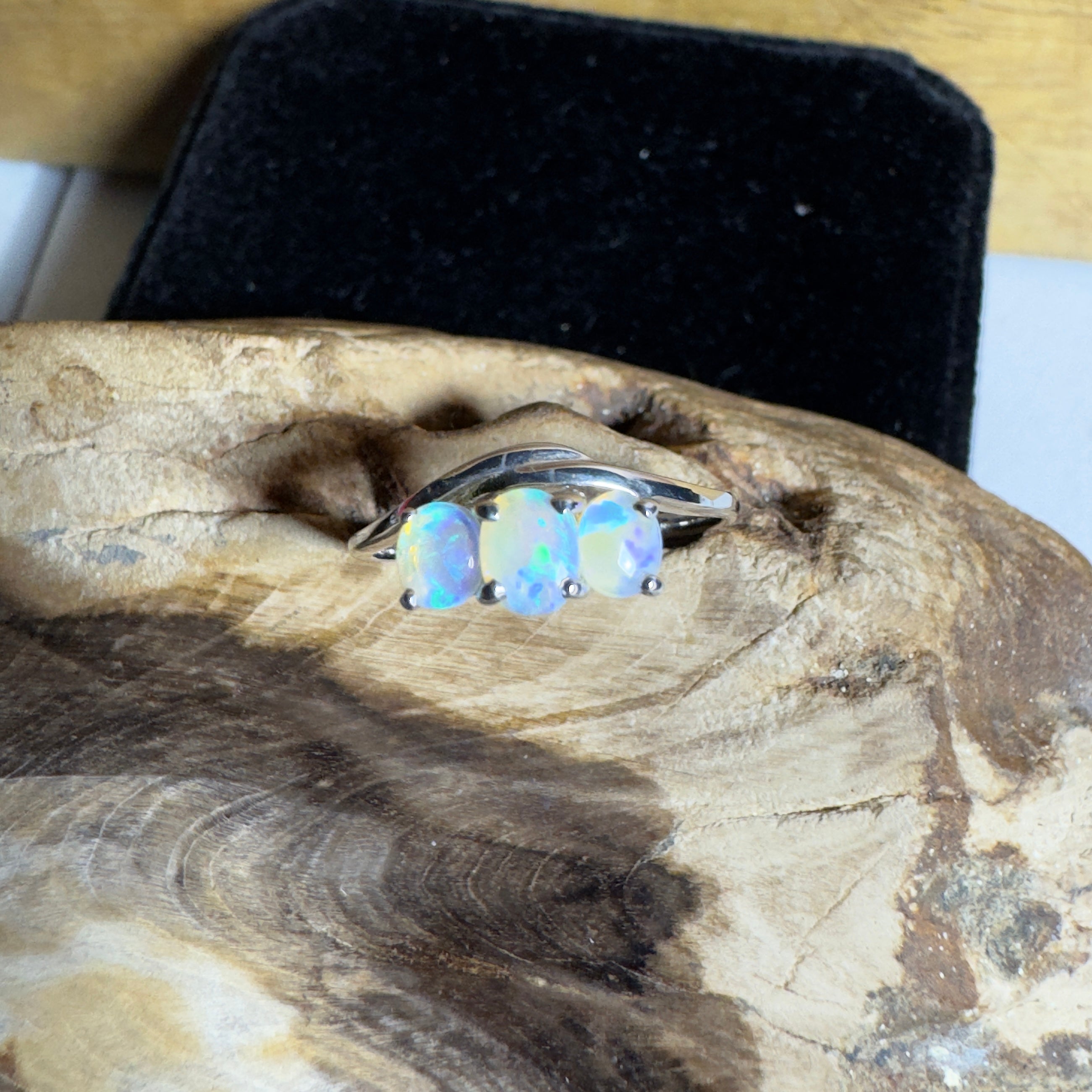 Coober Pedy Opal Ring ~ 'Great Ocean Drift' | 925 Sterling Silver | Solid Australian Opal