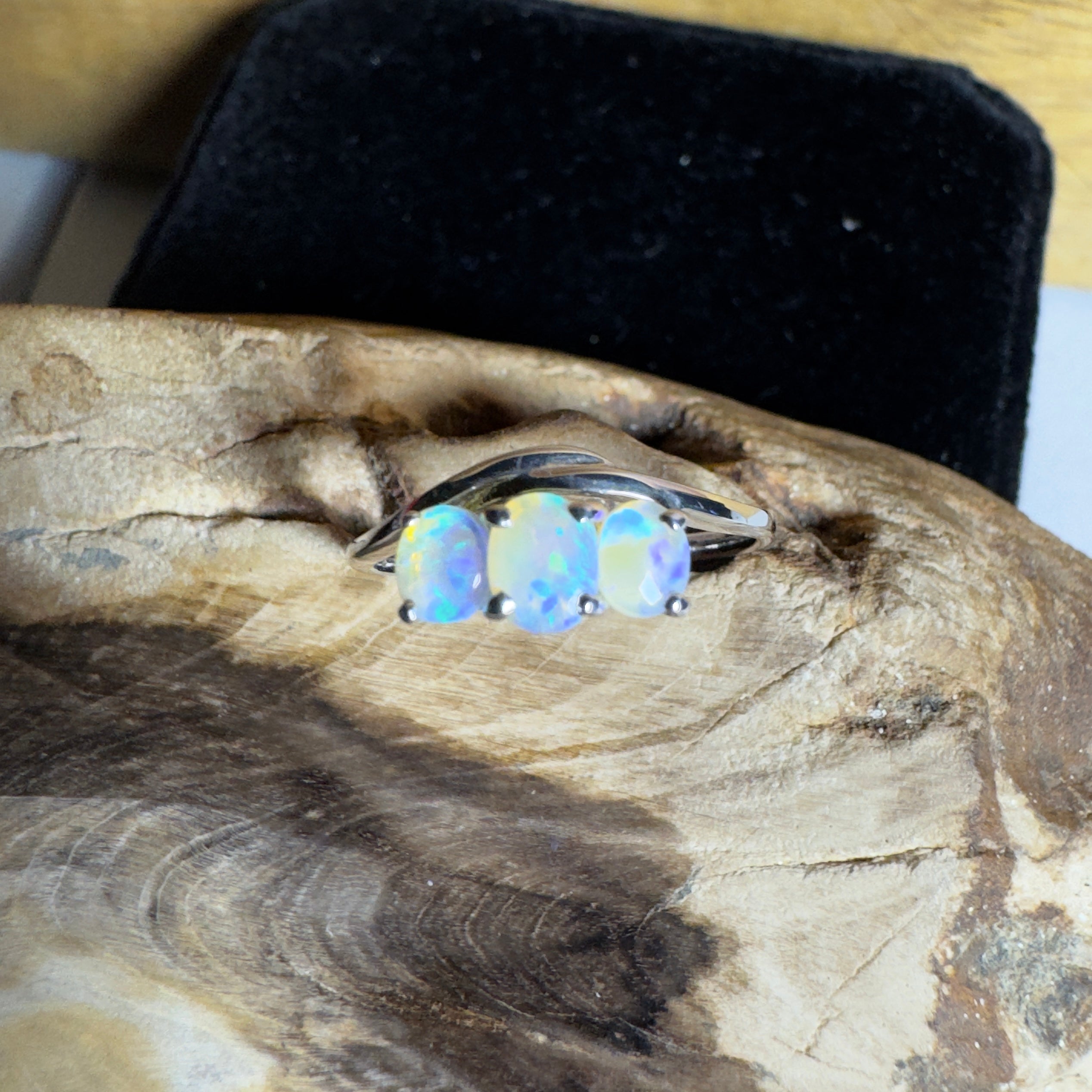 Coober Pedy Opal Ring ~ 'Great Ocean Drift' | 925 Sterling Silver | Solid Australian Opal