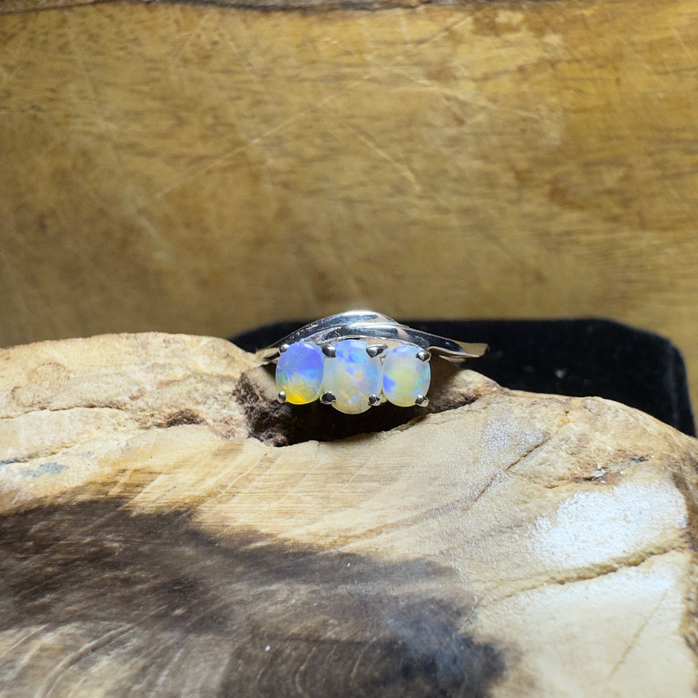 Coober Pedy Opal Ring ~ 'Great Ocean Drift' | 925 Sterling Silver | Solid Australian Opal