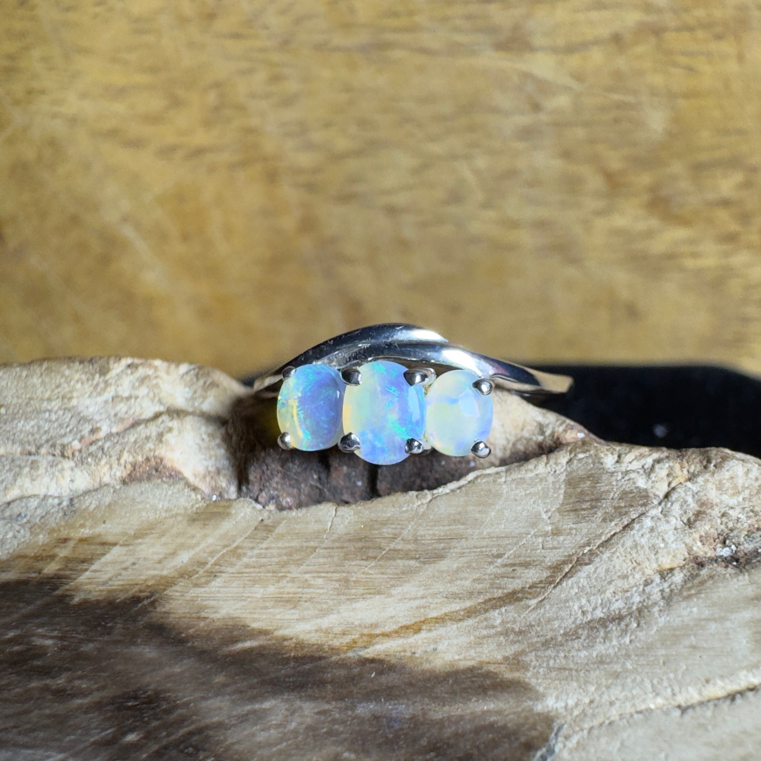 Coober Pedy Opal Ring ~ 'Great Ocean Drift' | 925 Sterling Silver | Solid Australian Opal