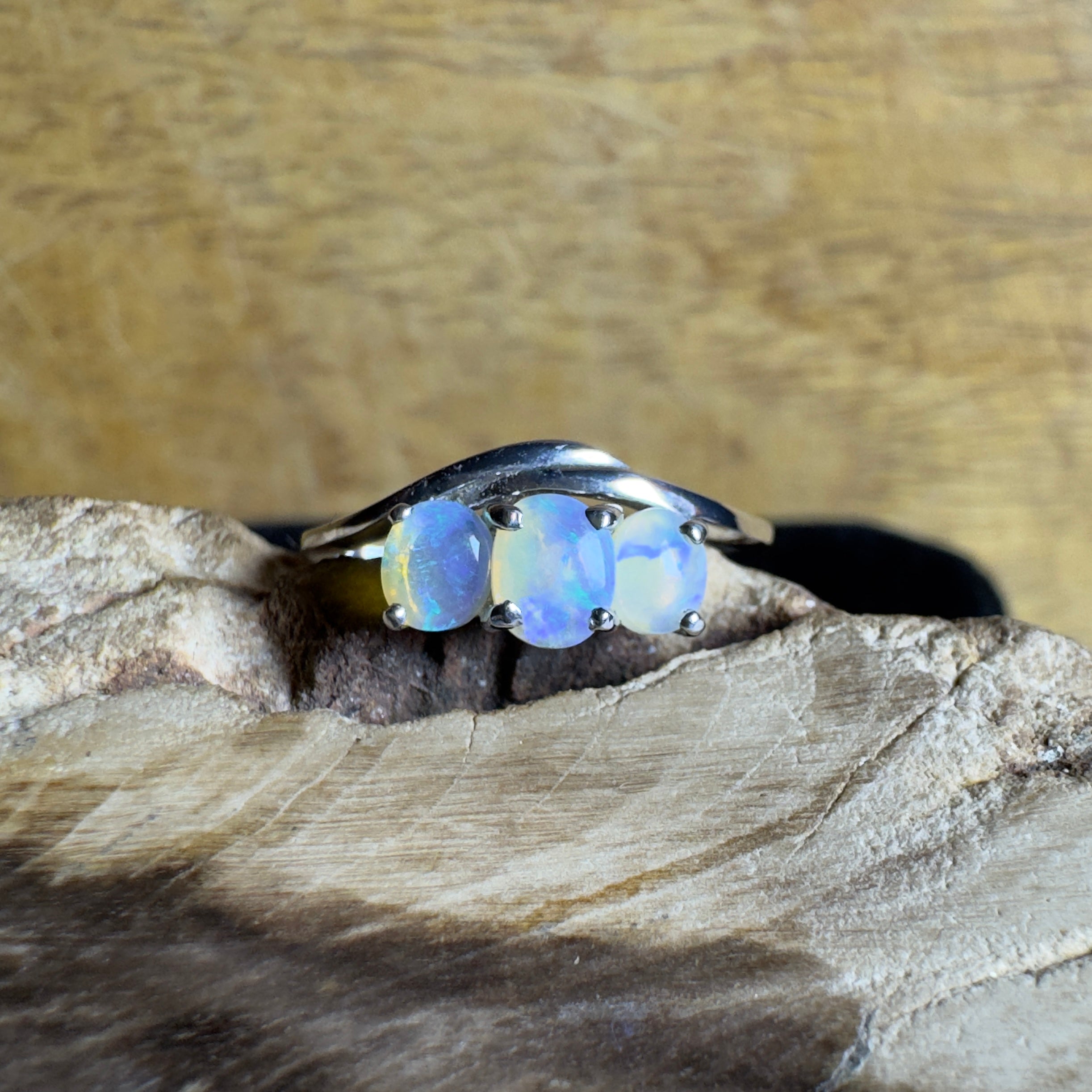 Coober Pedy Opal Ring ~ 'Great Ocean Drift' | 925 Sterling Silver | Solid Australian Opal