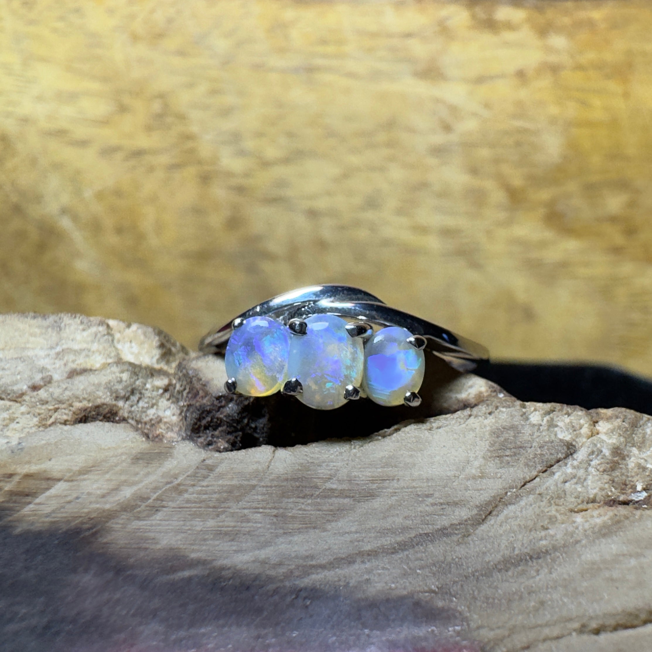 Coober Pedy Opal Ring ~ 'Great Ocean Drift' | 925 Sterling Silver | Solid Australian Opal