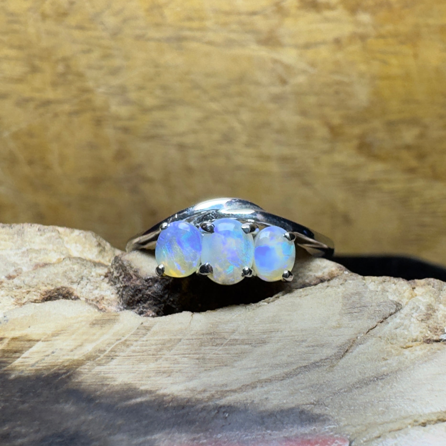 Coober Pedy Opal Ring ~ 'Great Ocean Drift' | 925 Sterling Silver | Solid Australian Opal