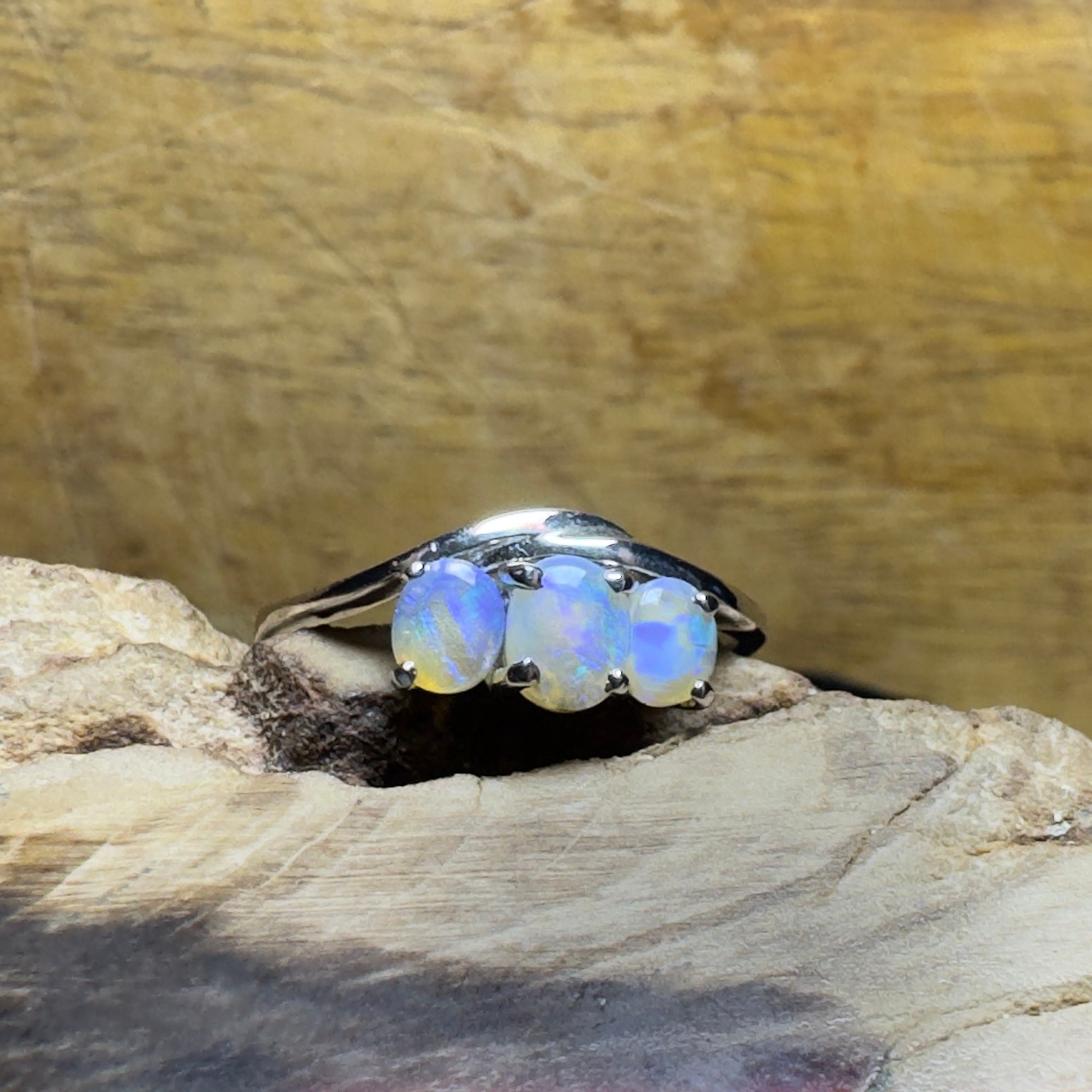 Coober Pedy Opal Ring ~ 'Great Ocean Drift' | 925 Sterling Silver | Solid Australian Opal