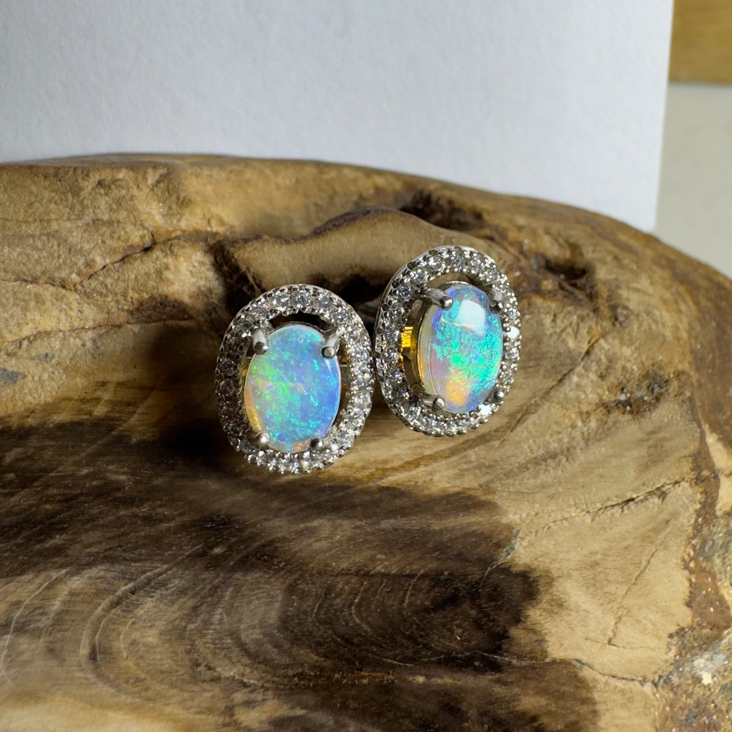 1.4ct Coober Pedy Crystal Opal Earrings ~ 'Sapphire Coast Spark' | 925 Sterling Silver | Solid Australian Opal