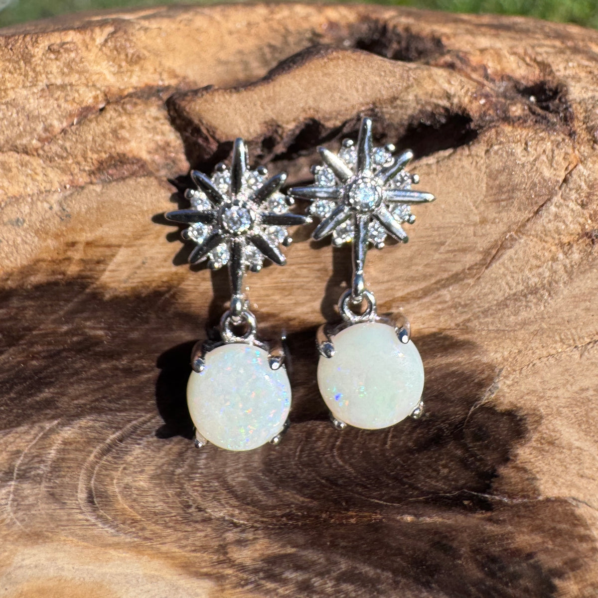 0.8ct Coober Pedy Opal & Cubic Zirconia Stud Drop Earrings ~ 'Nhulunbuy Sparkle' | 925 Sterling Silver | Solid Australian Opal